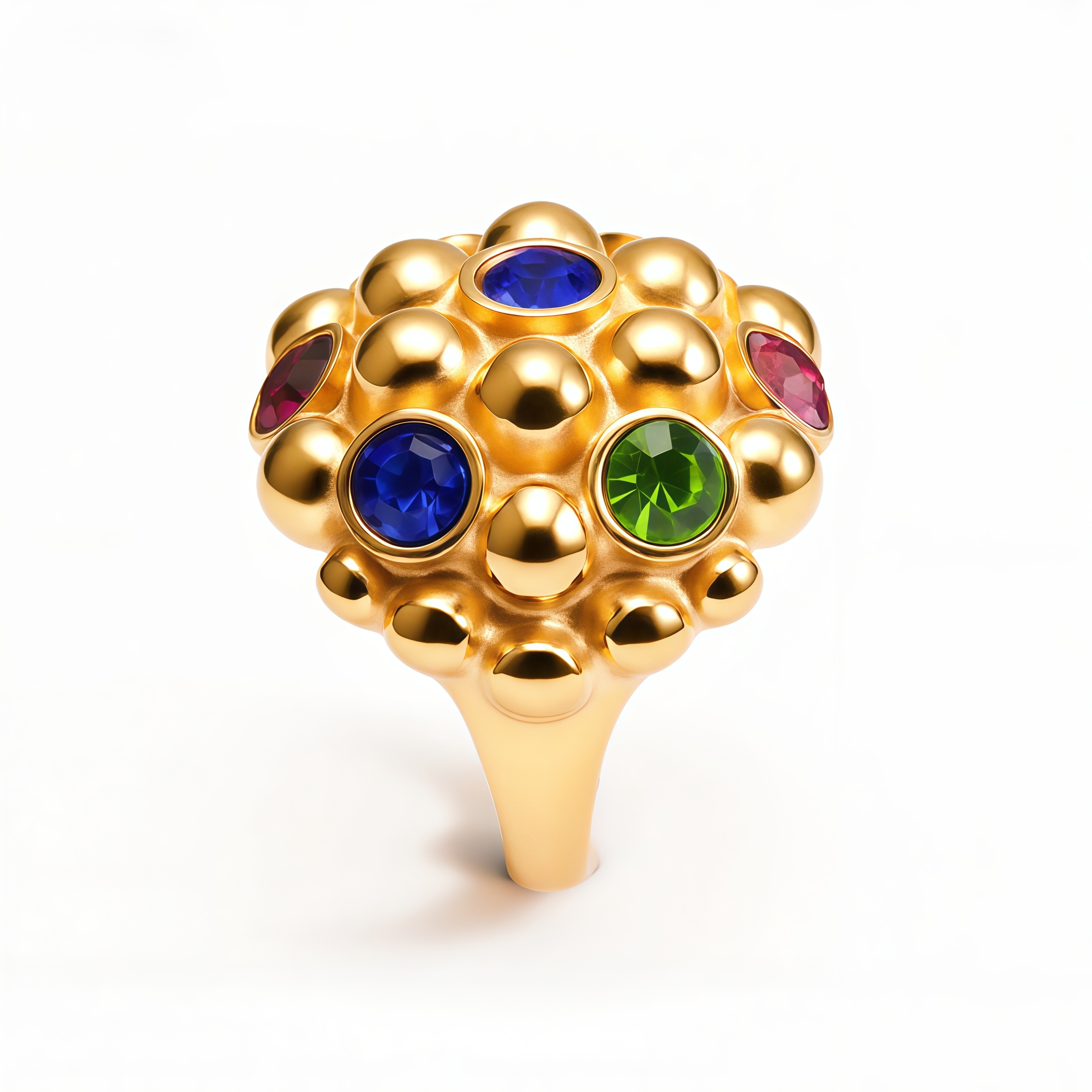 Gold - Plated Stainless Steel Bubble Design Statement Ring for Women with Multicolor Gemstones