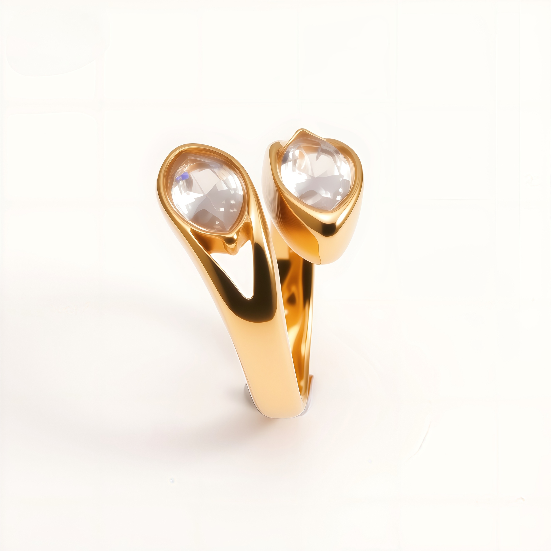 Minimalist Double Teardrop Crystal Open Stainless Steel Ring for Women | N001599