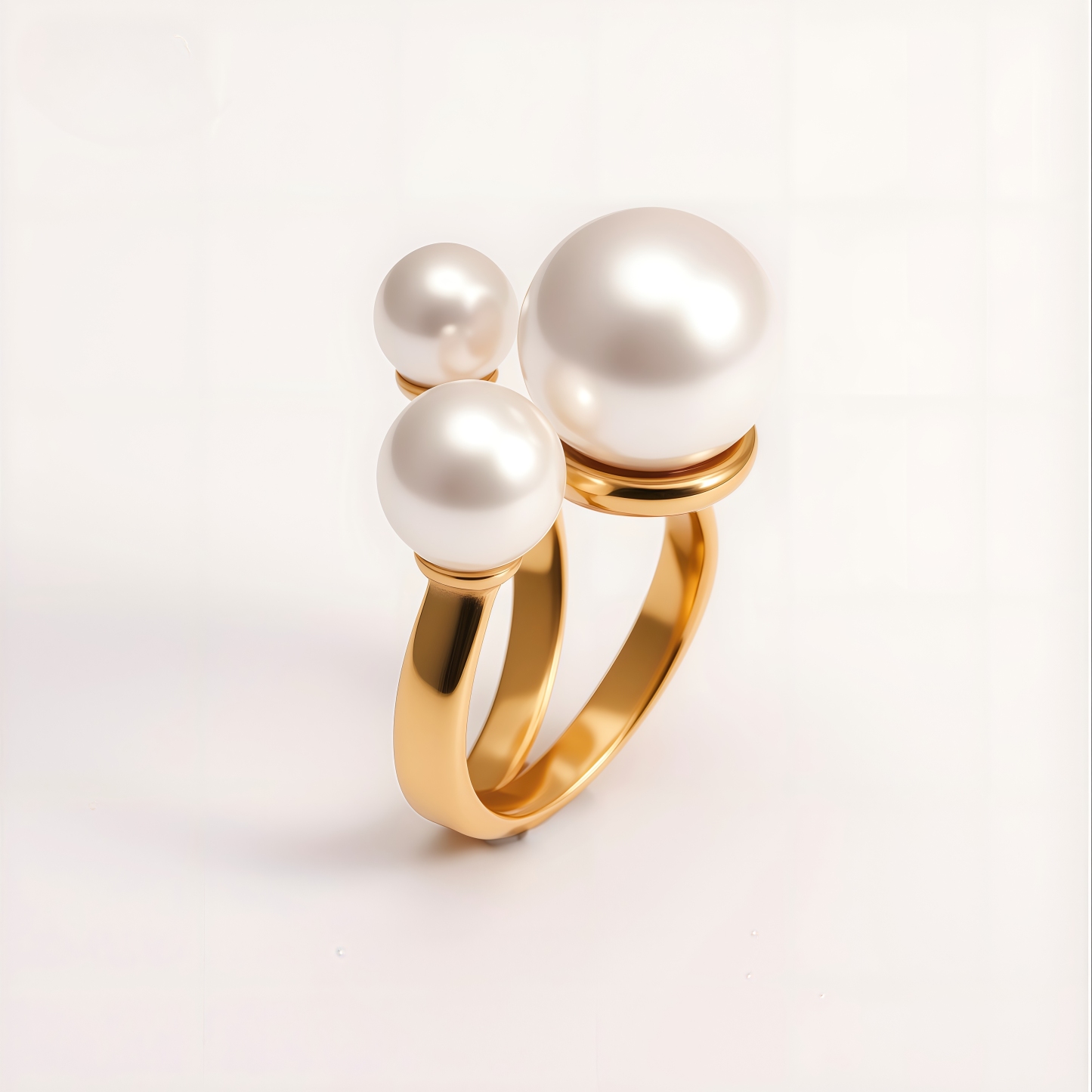 Gold Stainless Steel Multi - Pearl - Elegant Adjustable Open Ring for Fashion Women