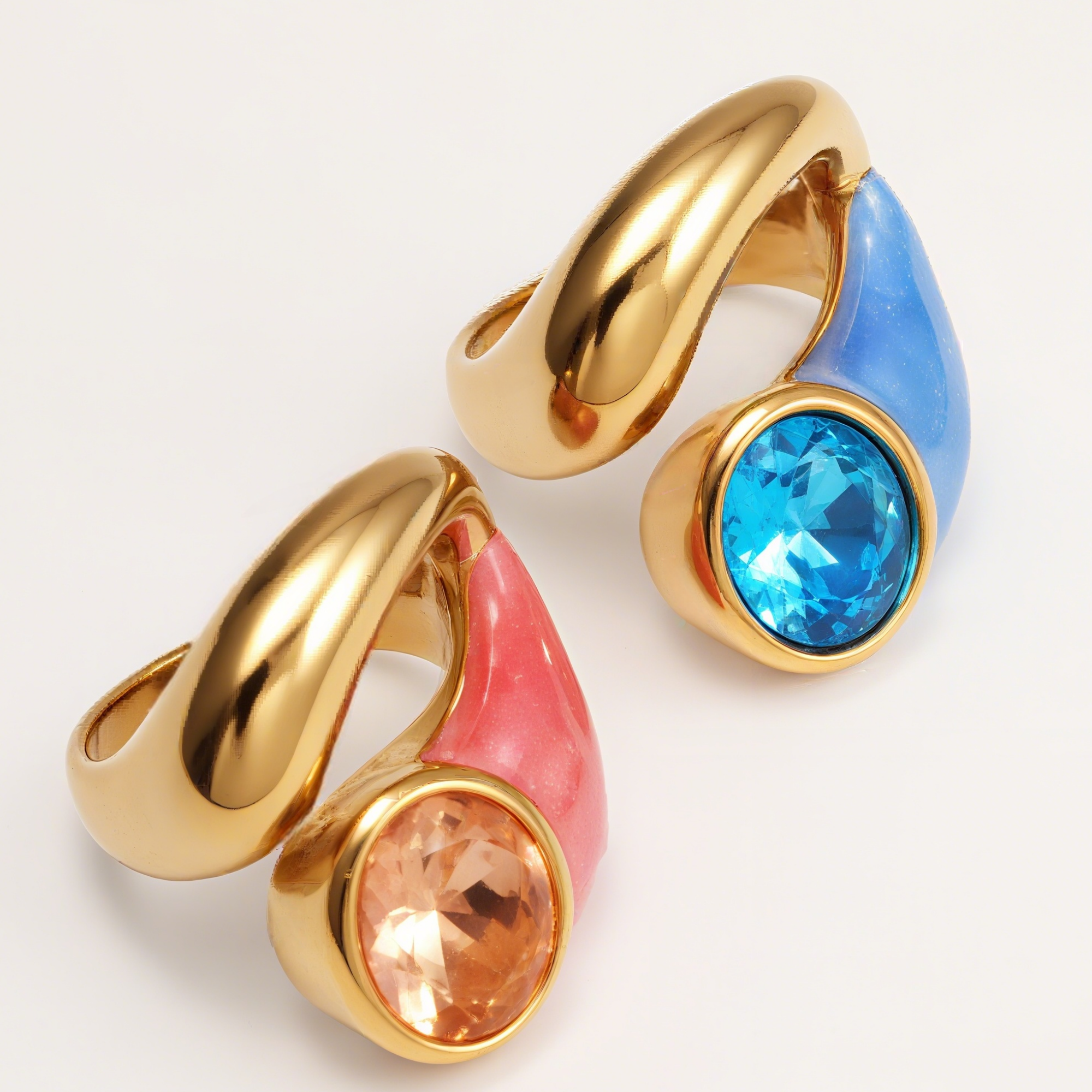 Twisted Design Enamel & Gem Stainless Steel Ring - Trendy Accessory | G004485-JinBaoJewerly