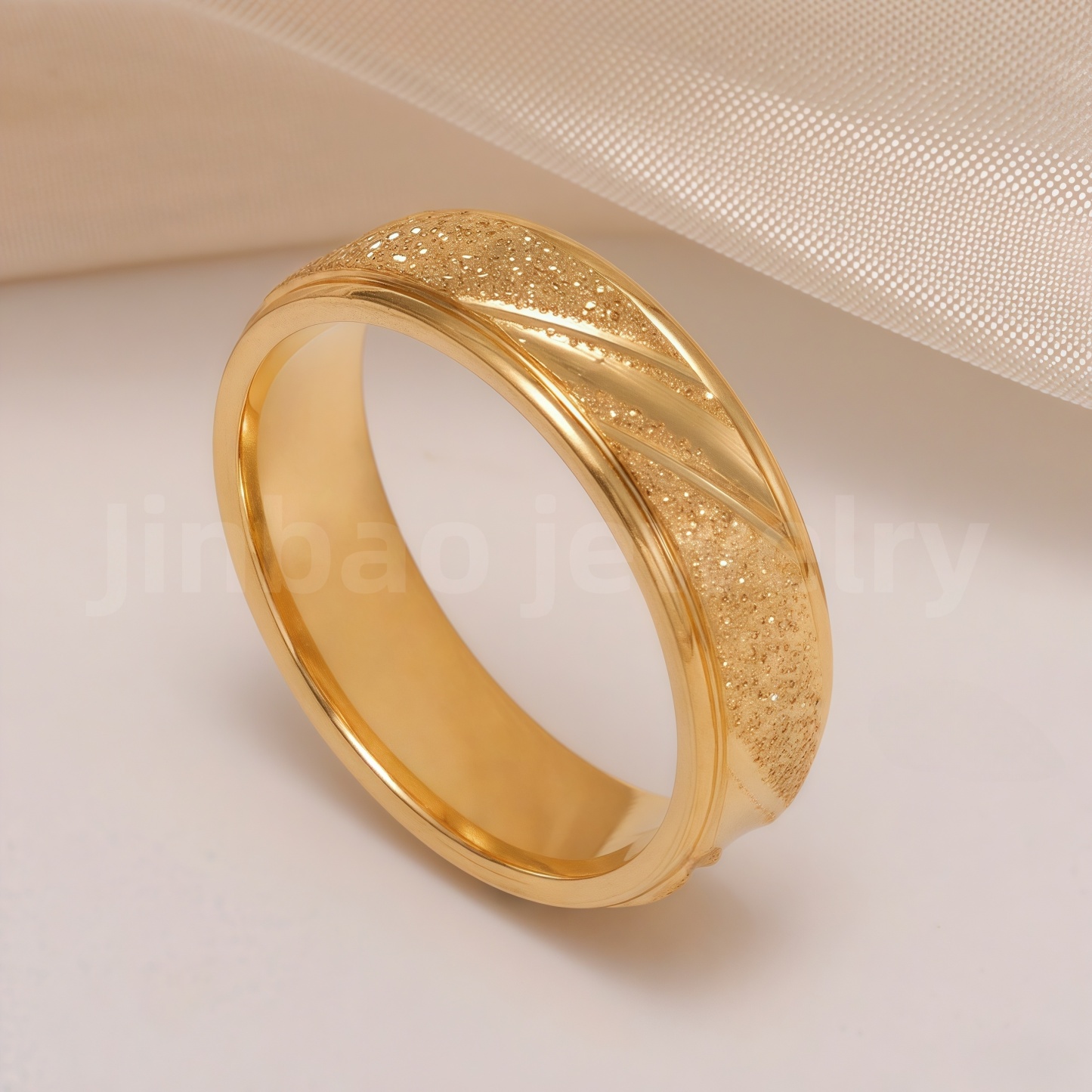 24K Gold-Plating Stainless Steel Minimalist Textured Trendy Men's Waterproof Ring  6MM-JinBaoJewerly