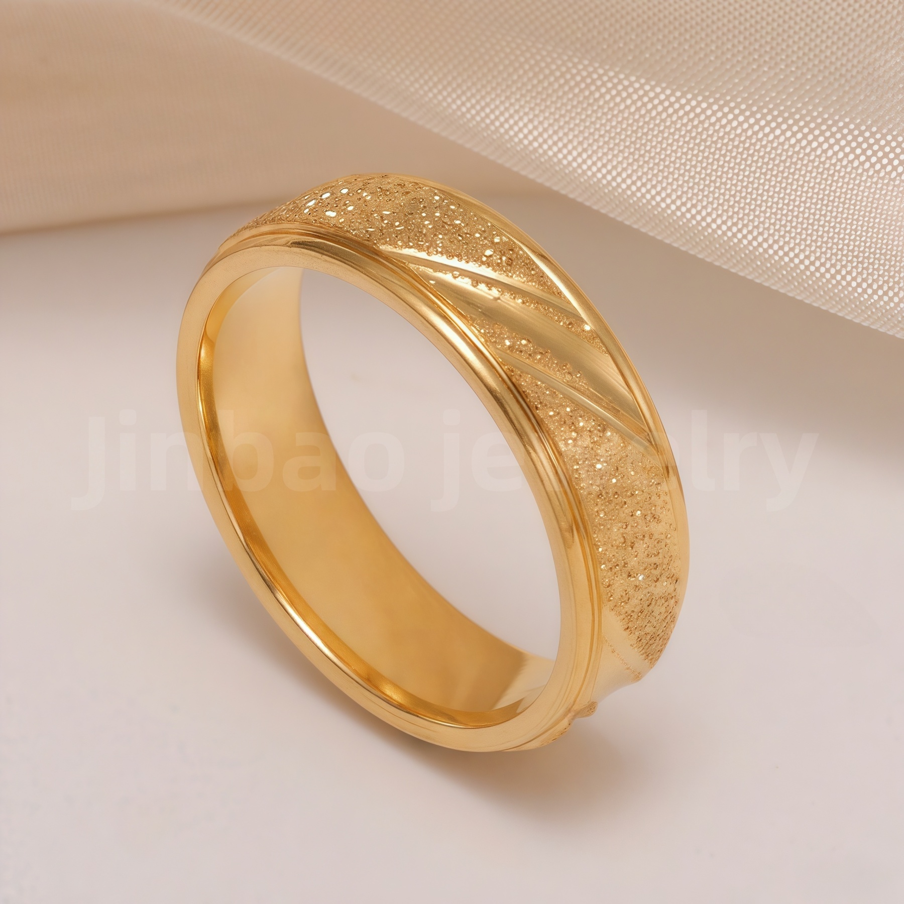 24K Gold-Plating Stainless Steel Minimalist Textured Trendy Men's Waterproof Ring  6MM-JinBaoJewerly