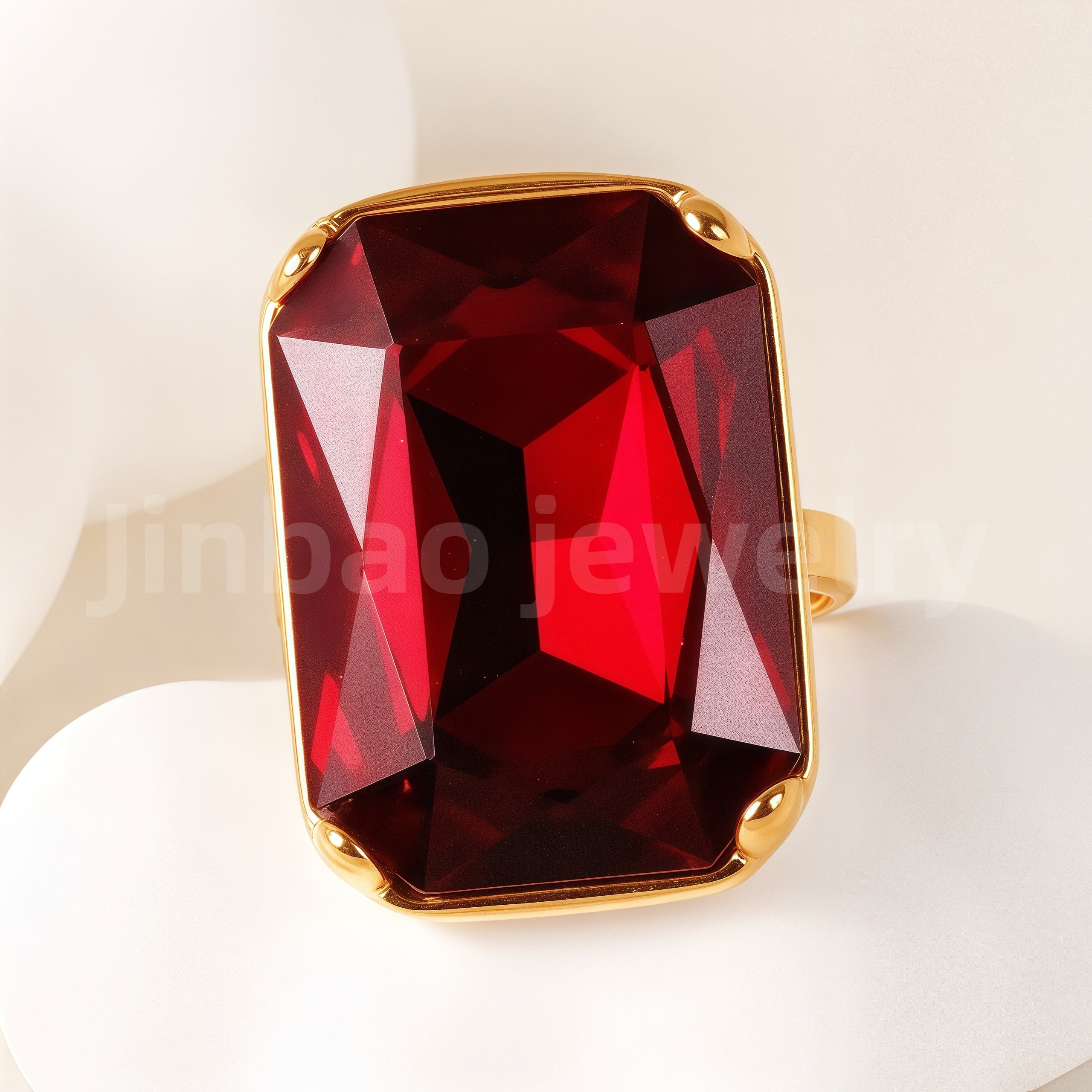 24-K Gold-Plated Stainless Steel Women's Waterproof Ring Set With Square Gems丨K002810-JinBaoJewerly