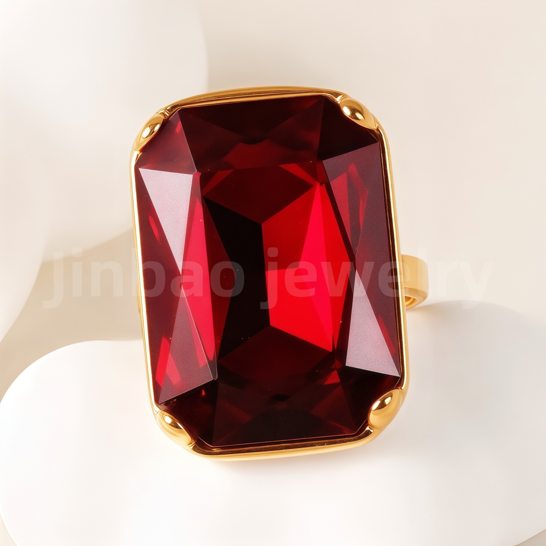 24-K Gold-Plated Stainless Steel Women's Waterproof Ring Set With Square Gems丨K002810-JinBaoJewerly