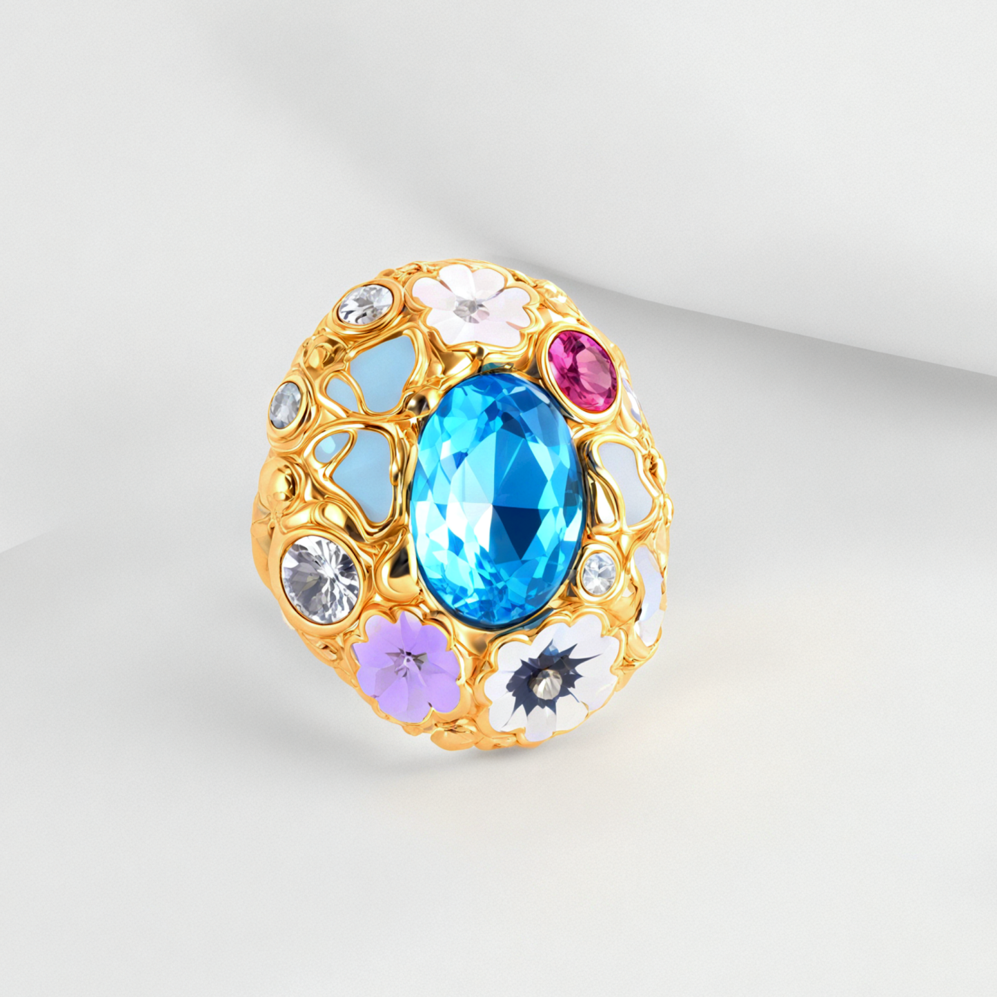 Colorful Gemstone Stainless Steel Ring with Floral Design Classic Fashion for Women | G004476-JinBaoJewerly