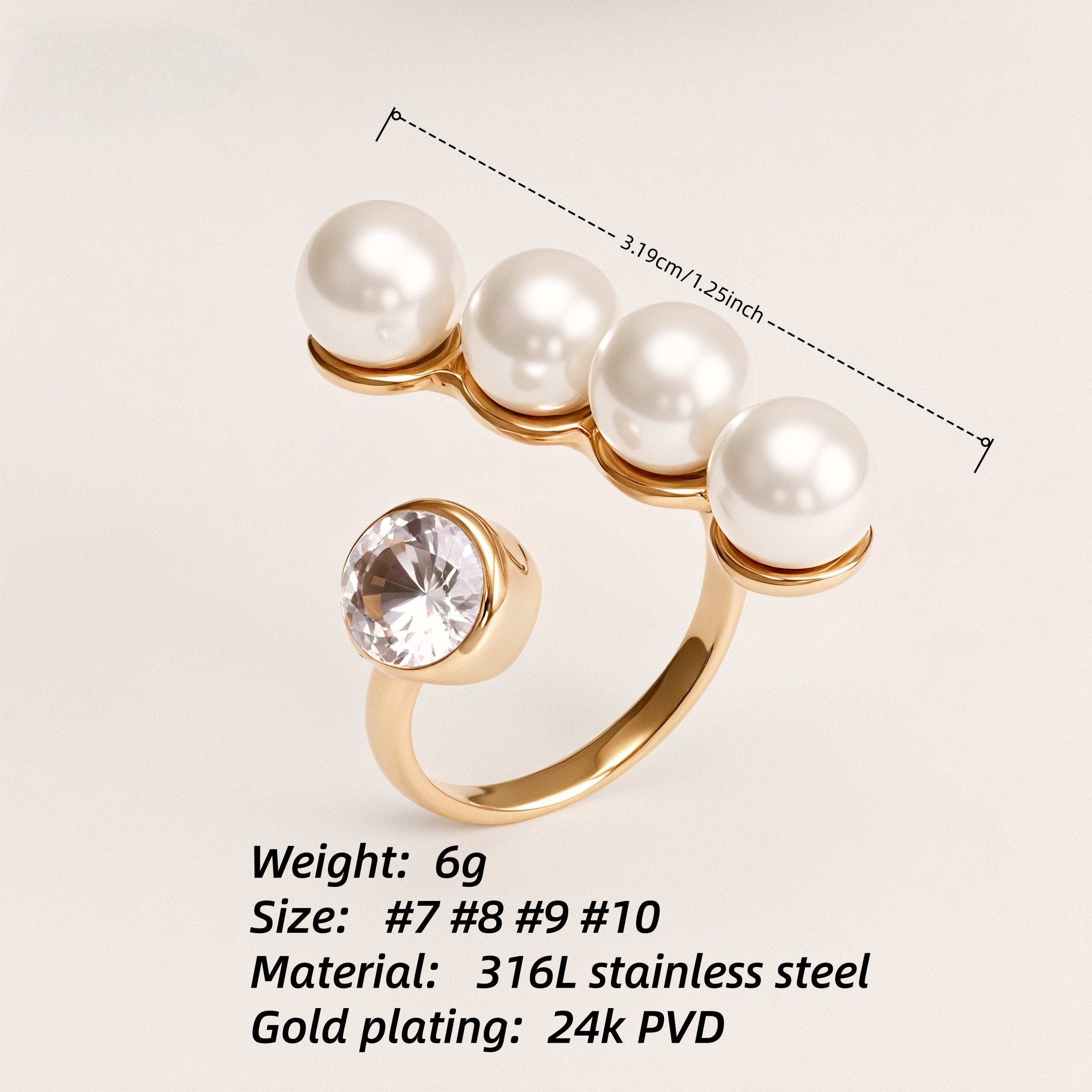Metallic Texture Pearl Ring - Trendy and Versatile Unisex Accessory