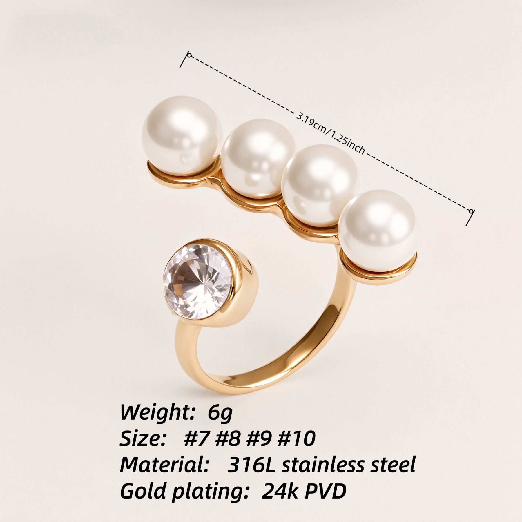 Metallic Texture Pearl Ring - Trendy and Versatile Unisex Accessory