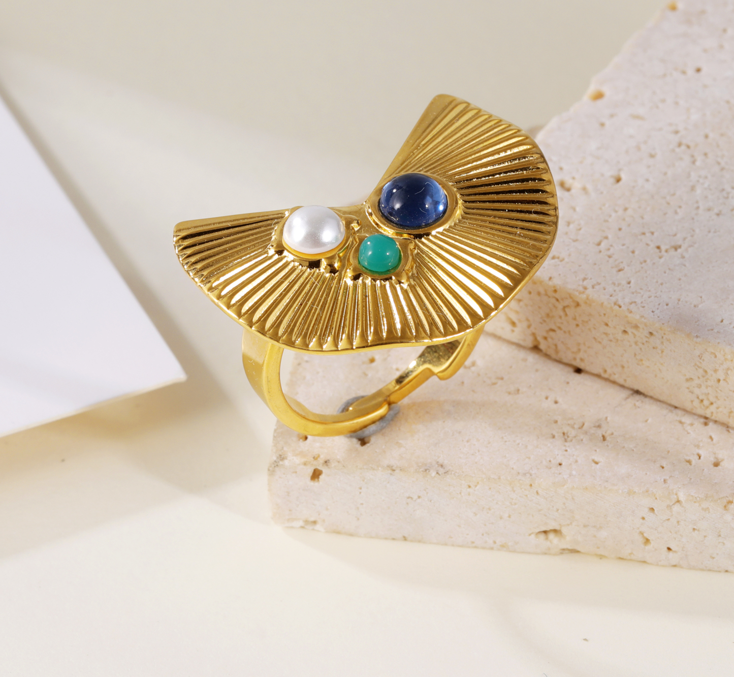 Elegance of Fan - Gemstone & Pearl Ring for Women | G005592-JinBaoJewerly