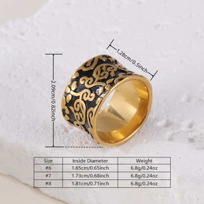Exquisite Carved Texture Black And Gold Stainless Steel Men's Ring-JinBaoJewerly