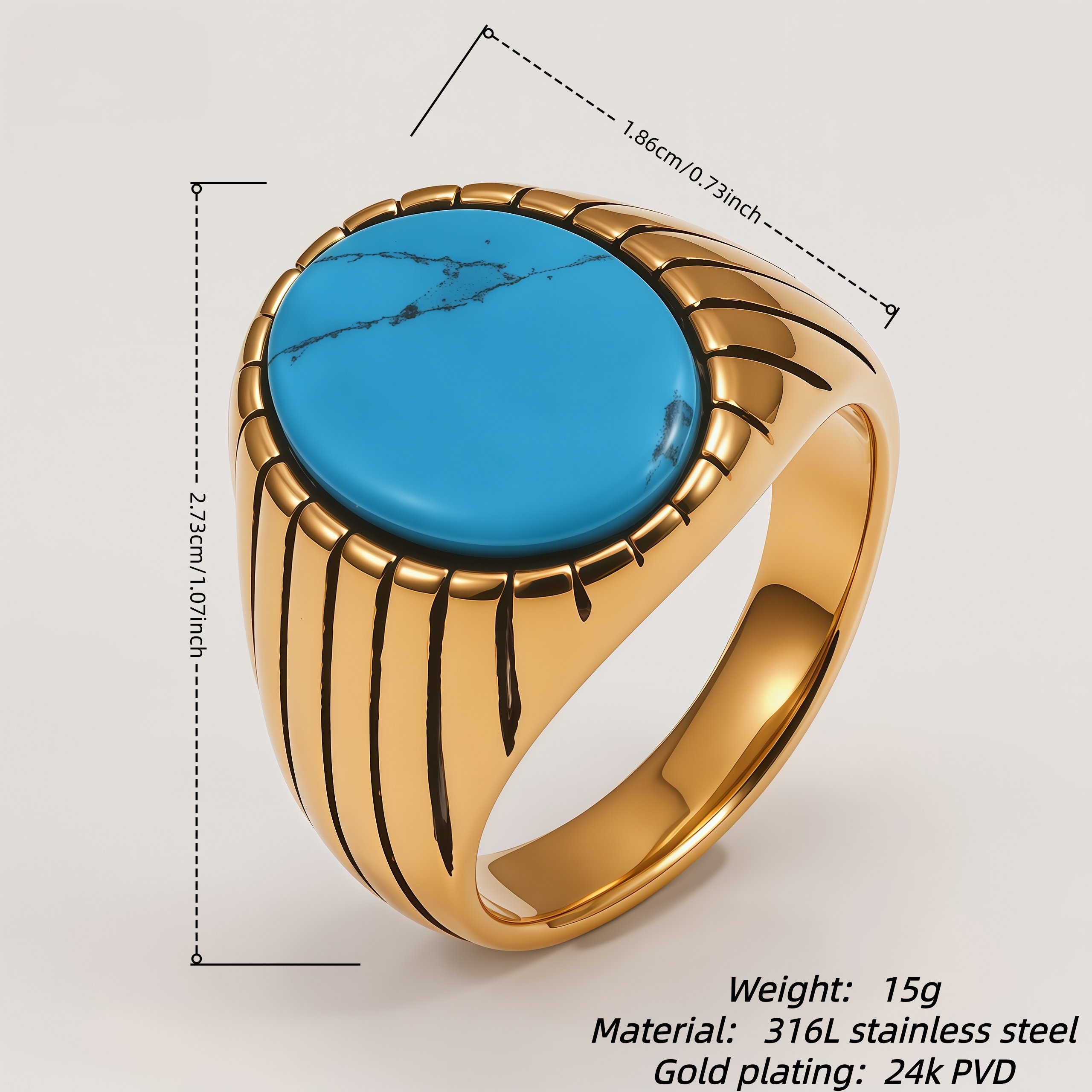 Vintage Gemstone Ring Men's Two-Tone Gold & Silver Stainless Steel Ring | K002193J
