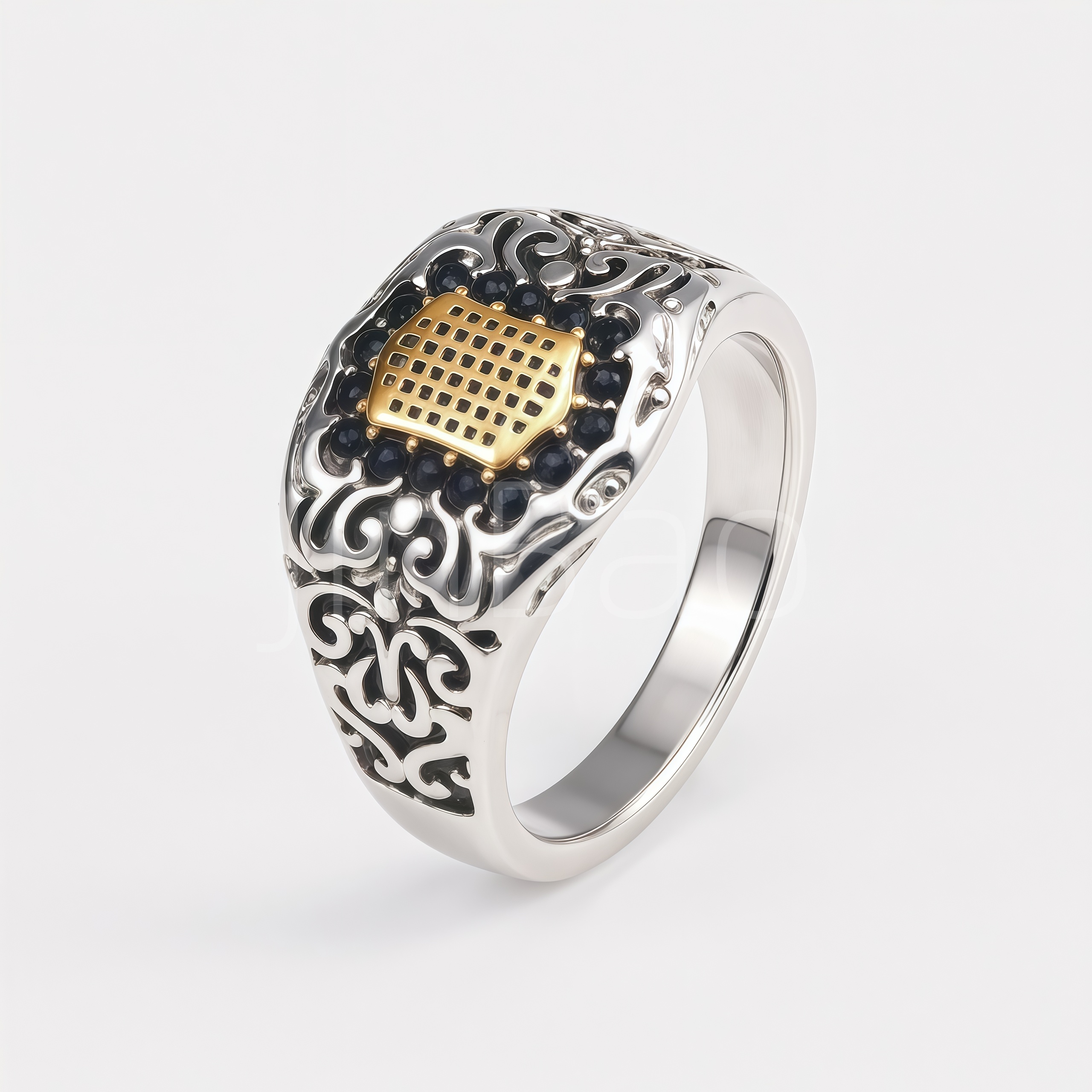 Gothic Hollow Scroll Two-Tone Stainless Steel Men Finger Ring | D0482