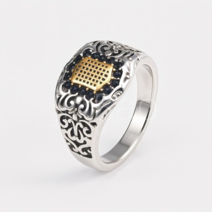 Gothic Hollow Scroll Two-Tone Stainless Steel Men Finger Ring | D0482