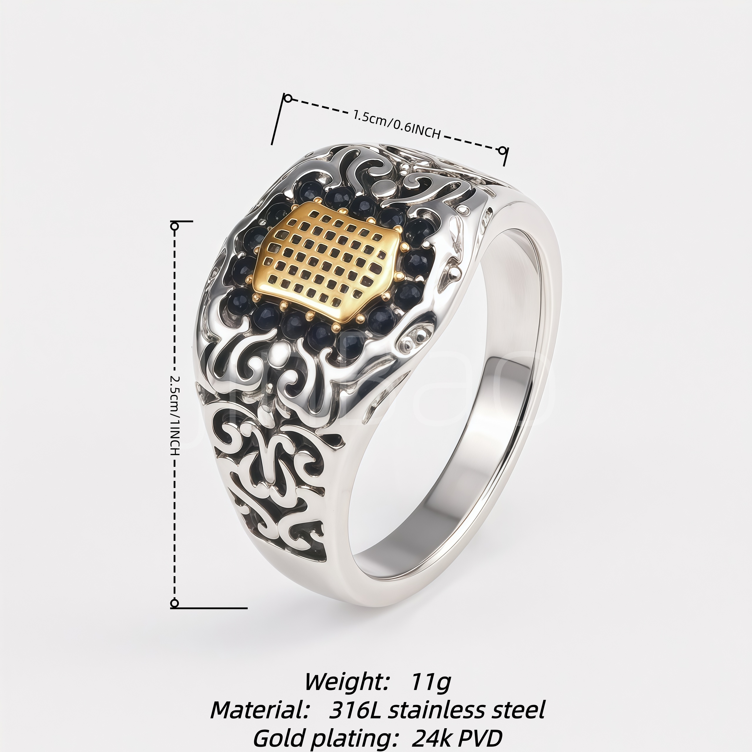 Gothic Hollow Scroll Two-Tone Stainless Steel Men Finger Ring | D0482