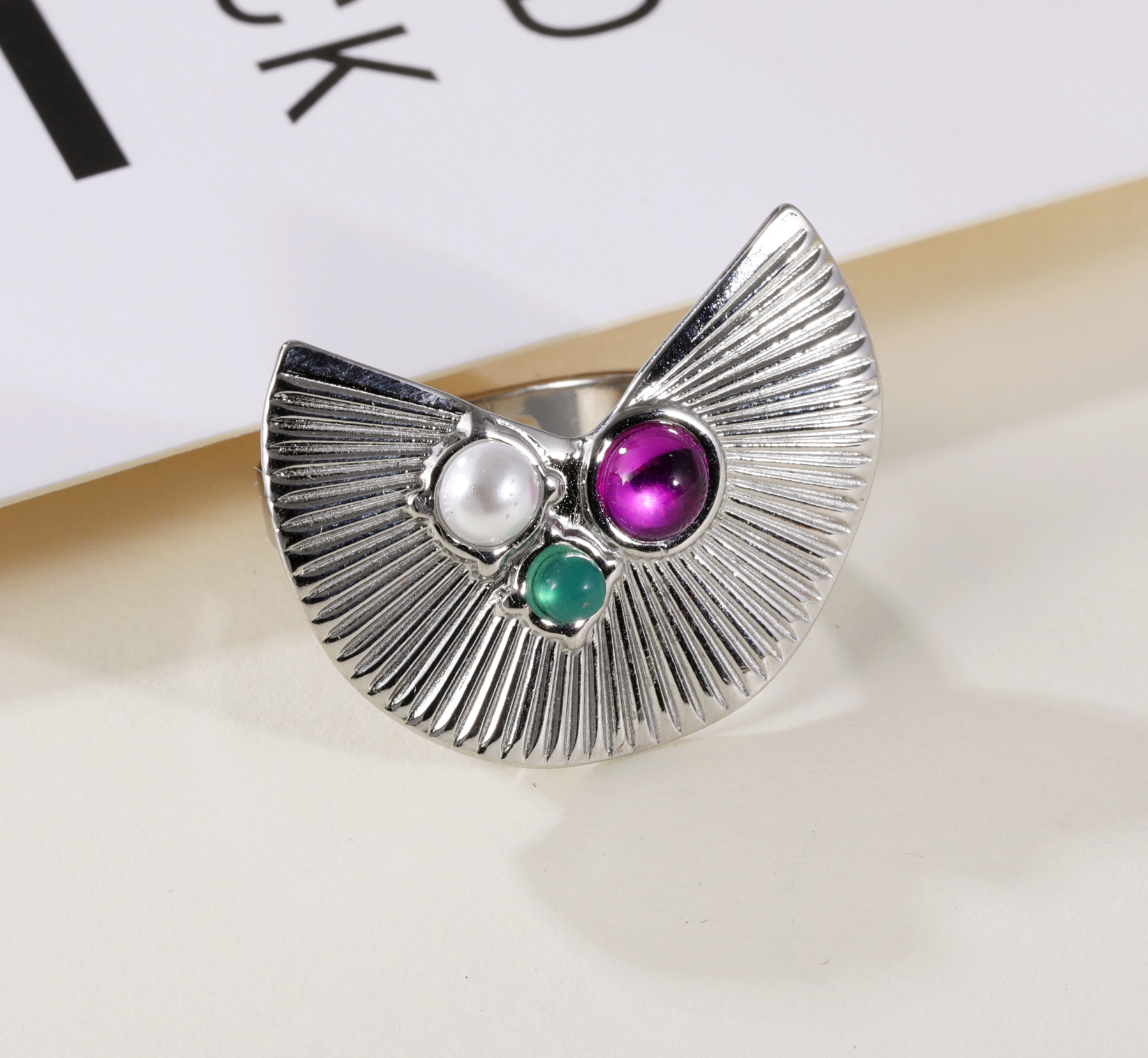 Elegance of Fan - Gemstone & Pearl Ring for Women | G005592-JinBaoJewerly