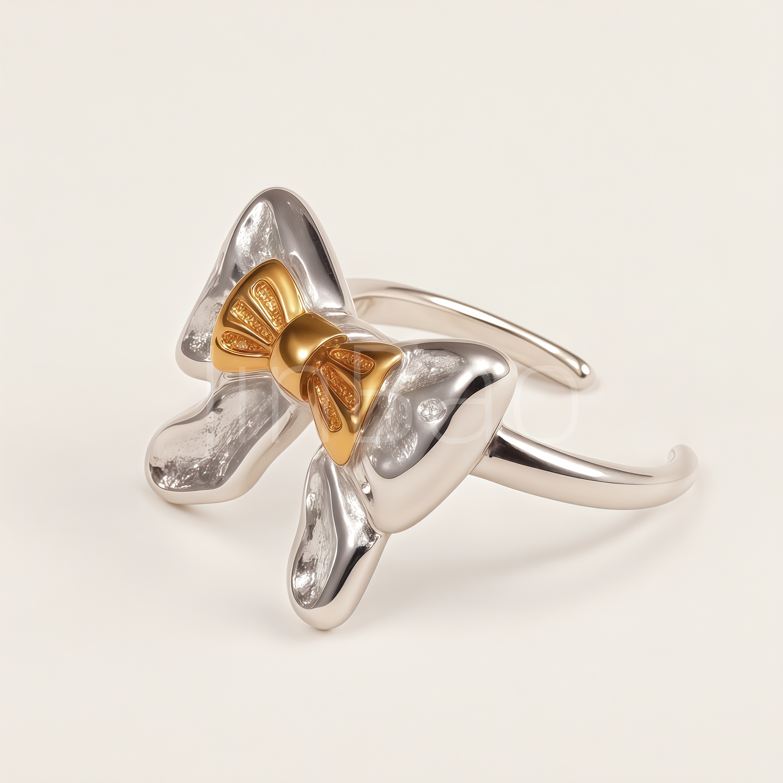 Chunky Textured Two-Tone Bow Luxury Open Ring for Women | E00482