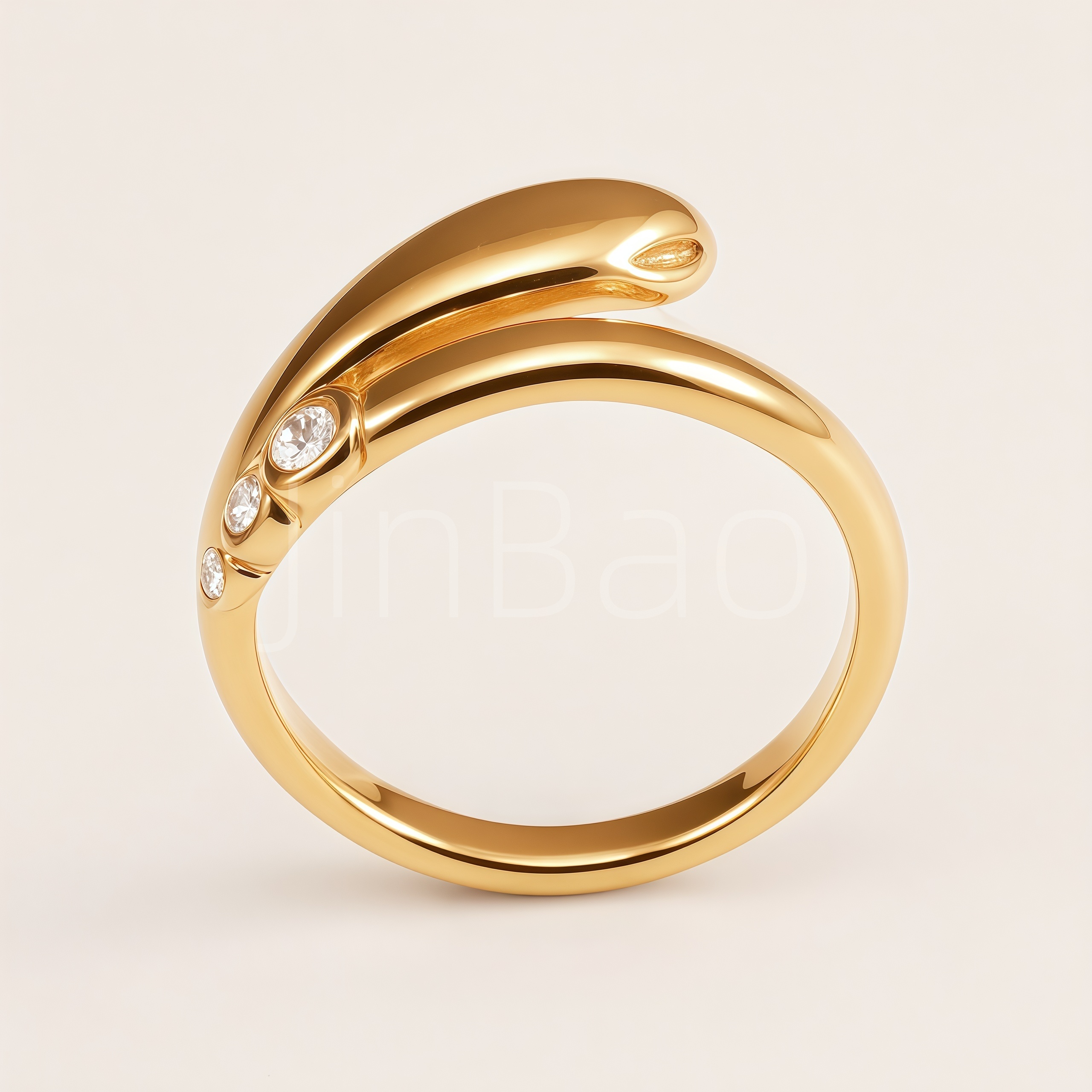 Minimalist 3 Diamond Open Gold Ring for Women | E00463