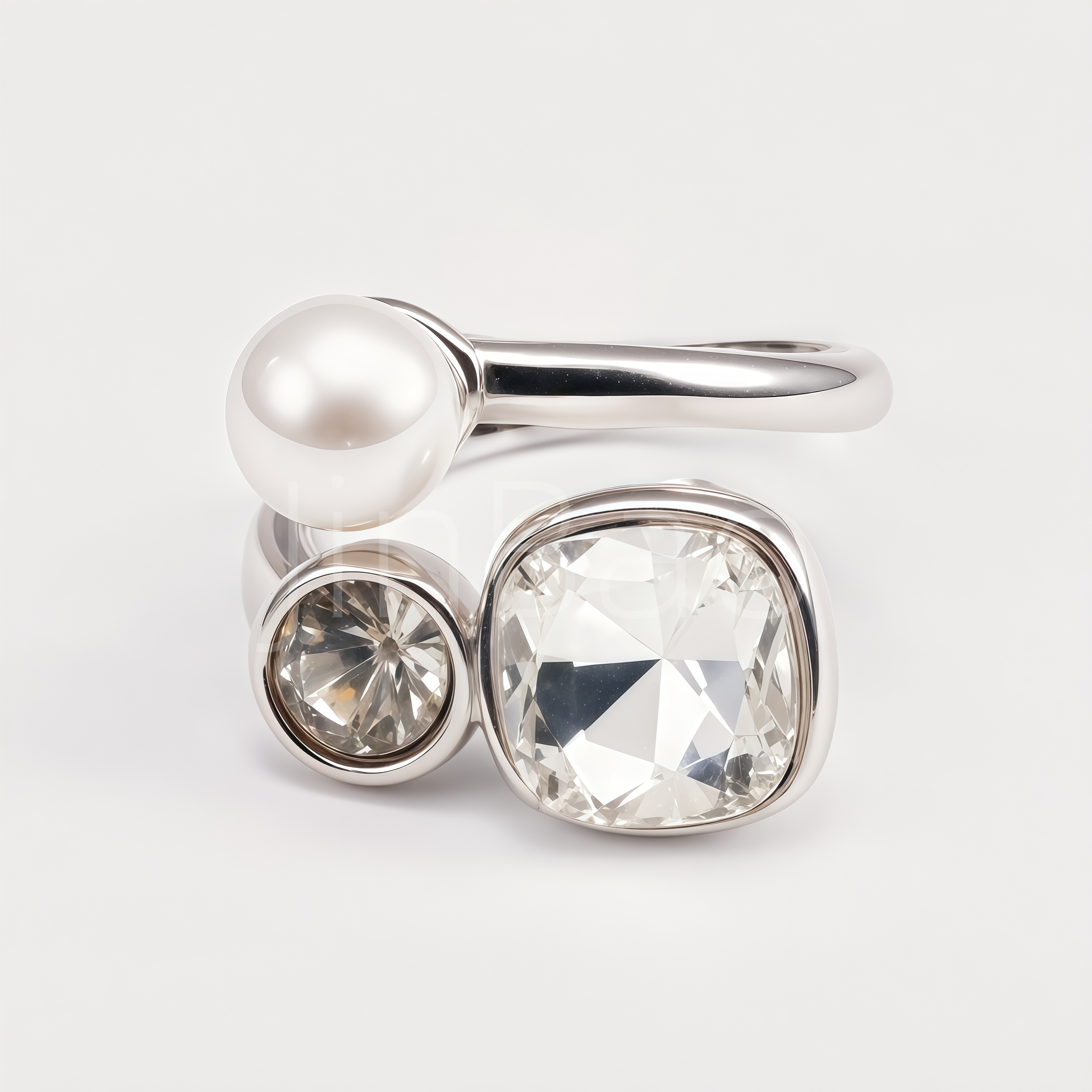 Asymmetric Pearl & Dual Zircon Statement Ring for Women | 