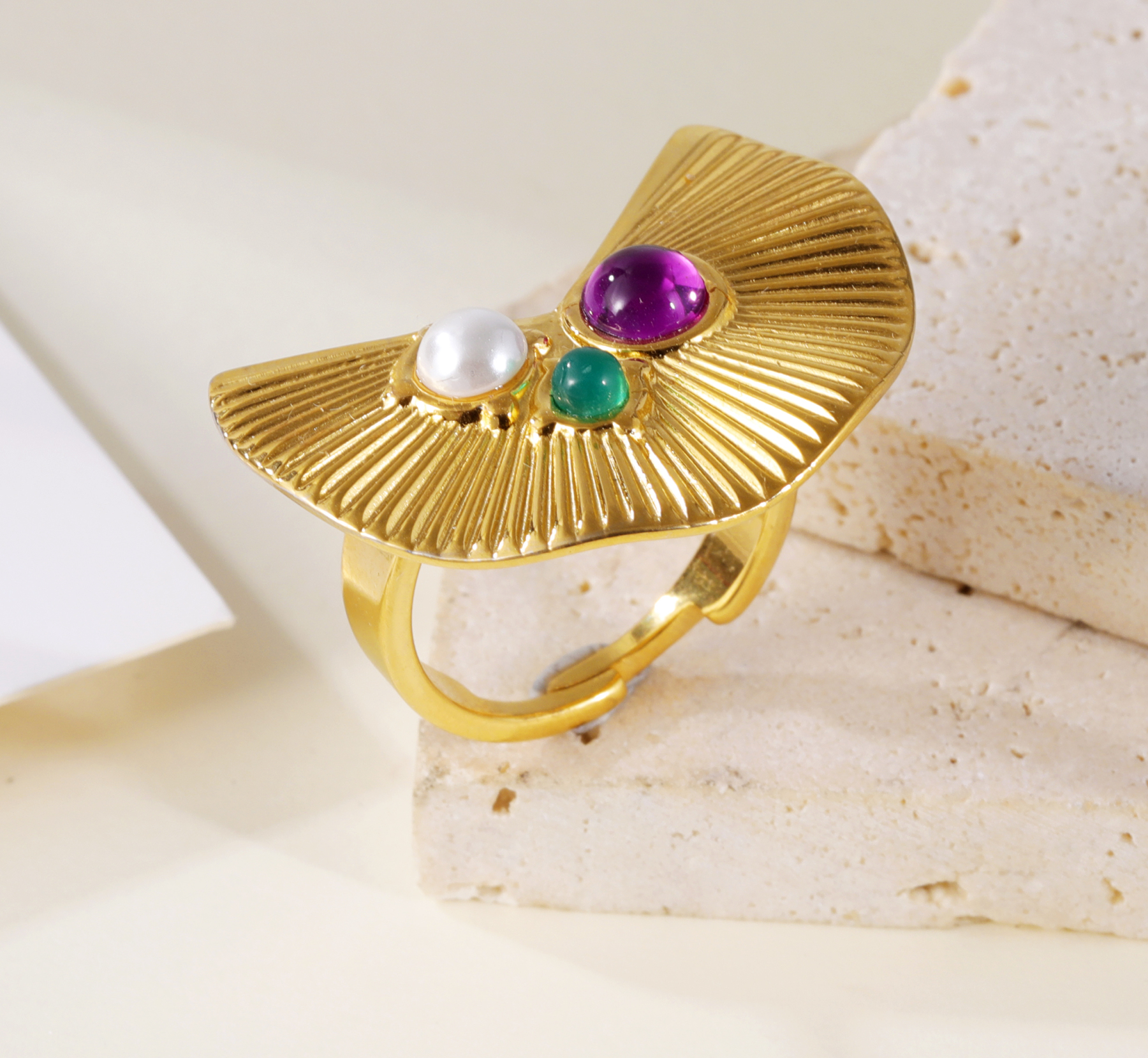 Elegance of Fan - Gemstone & Pearl Ring for Women | G005592-JinBaoJewerly