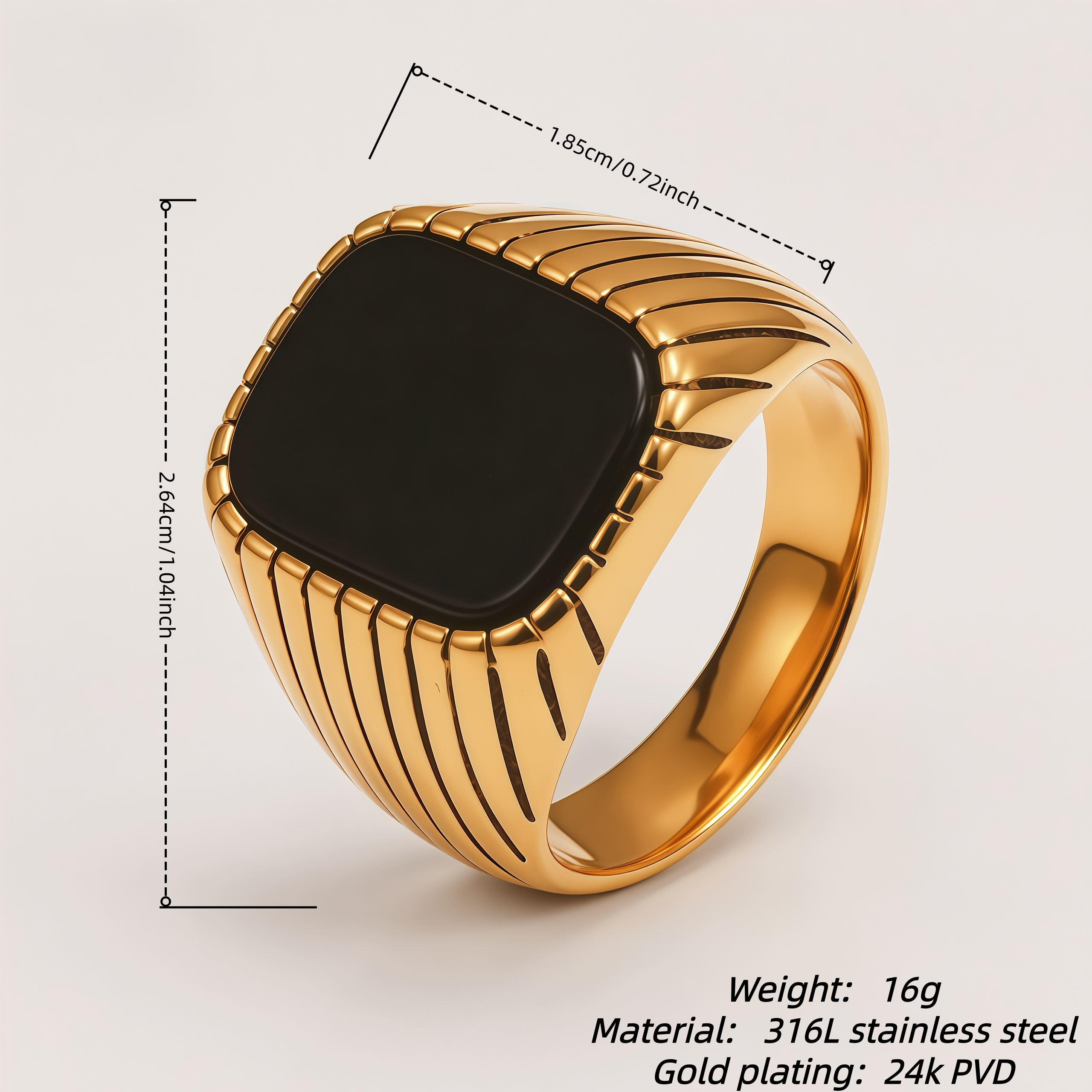 Classic Striped Stainless Steel Flat Gemstone Men's Ring | K00761JP