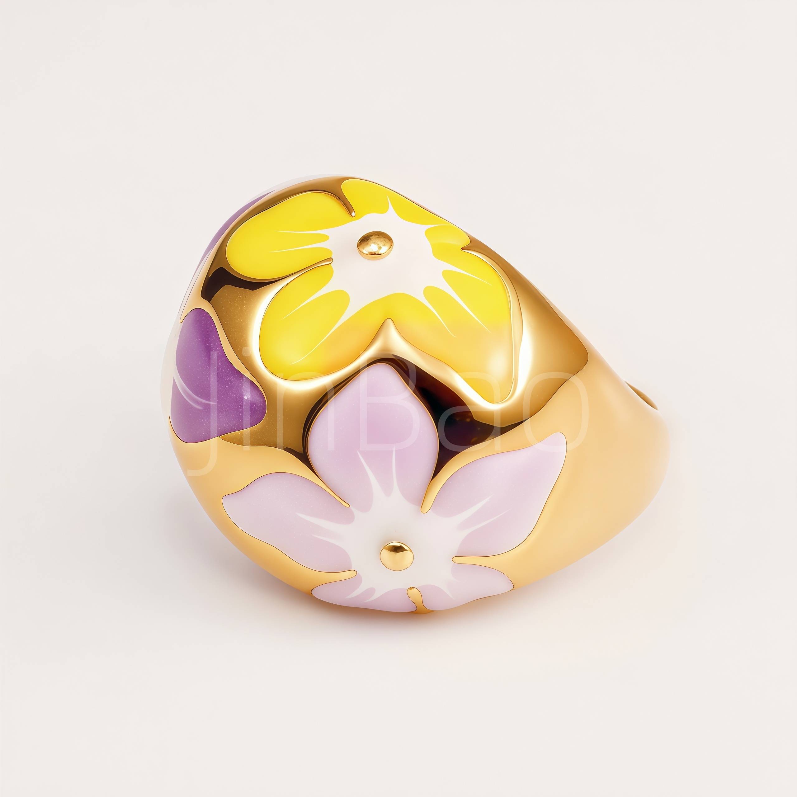 Multicolor Flower Enamel Sphere Dome Chunky Women's Ring | 