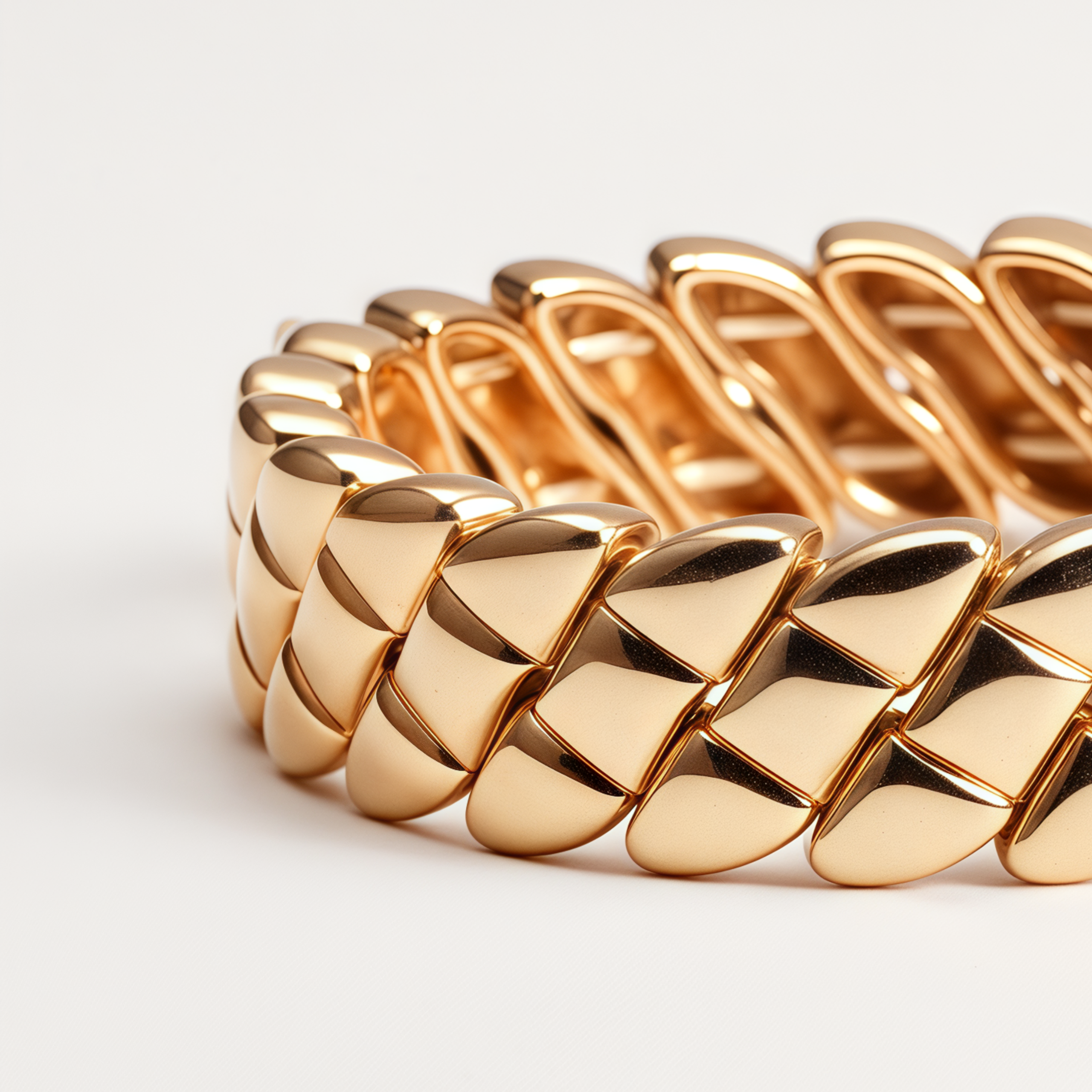 Women's Vintage Gold Tone Diamond Link Wide Stretch Bangle Bracelet