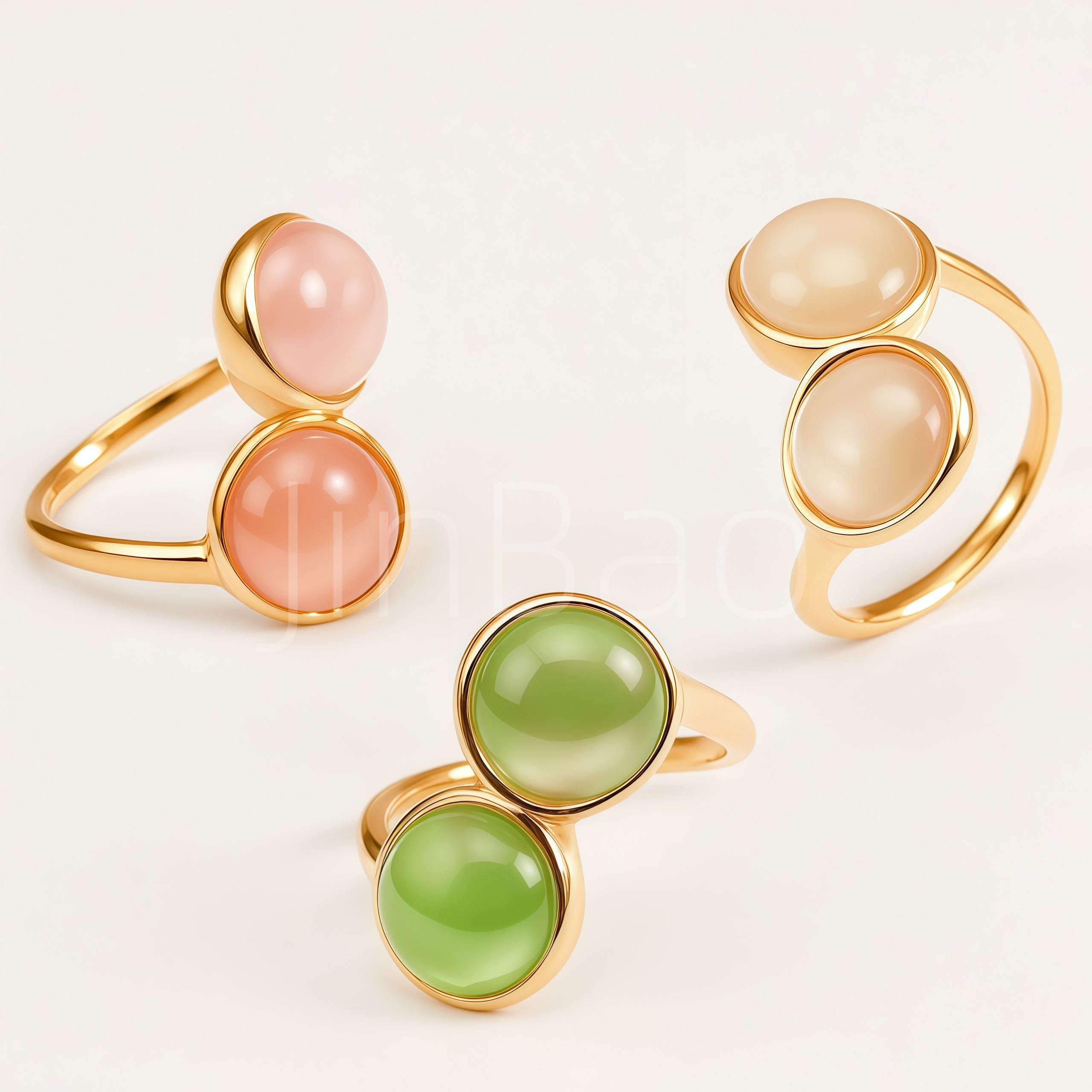 Elegant Dual Ball Cat Eye Gem Stainless Steel Women Finger Ring | E00508