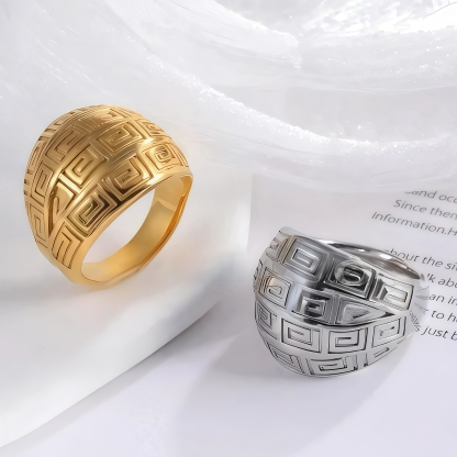 Vintage design two-tone gold and silver stainless steel women's ring | C-3DZ-D-JinBaoJewerly
