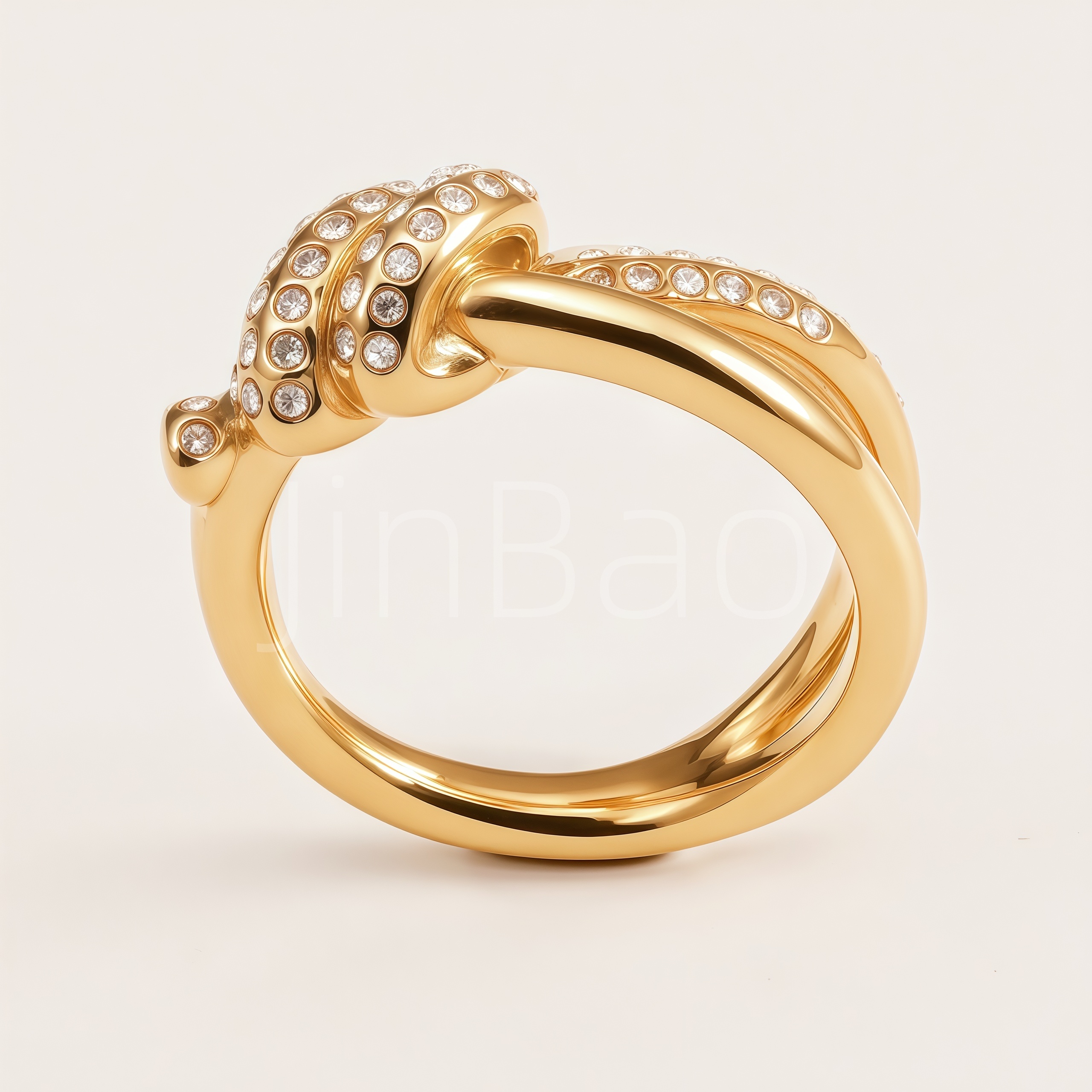 Pave Crystal Twisted Knot Gold Open Statement Ring for Women | E00462