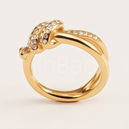 Pave Crystal Twisted Knot Gold Open Statement Ring for Women | E00462