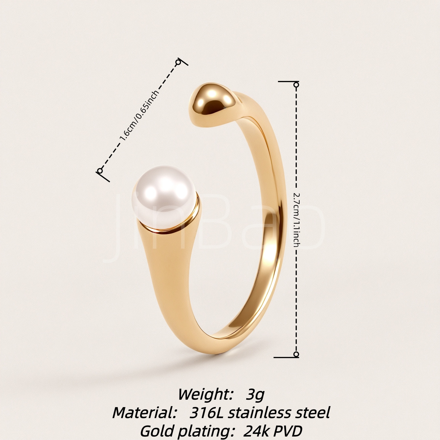 French Minimalist Single Pearl Open Gold Ring for Women | E00477