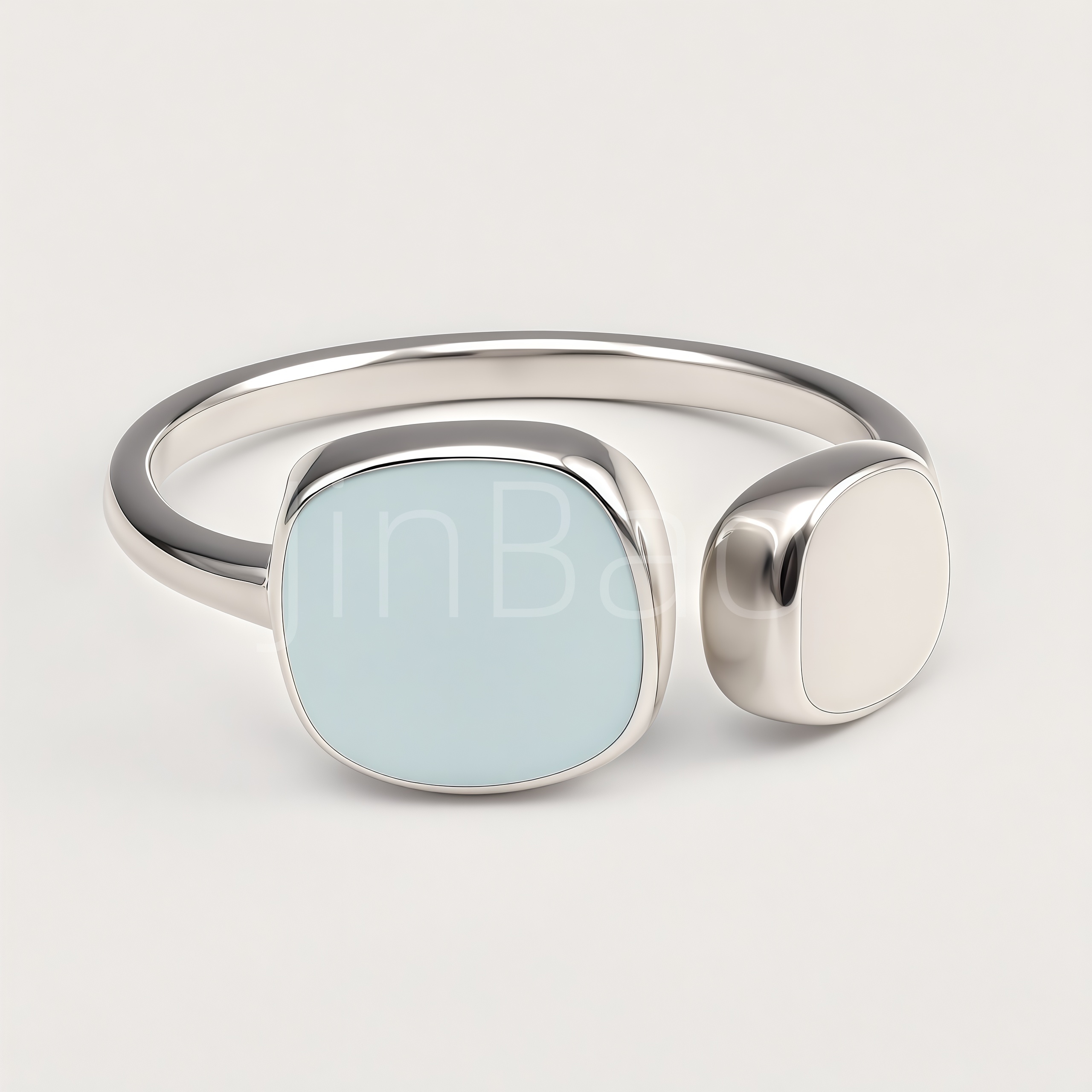 Asymmetric Light Blue Cushion Enamel Open Adjustable Ring | N00426