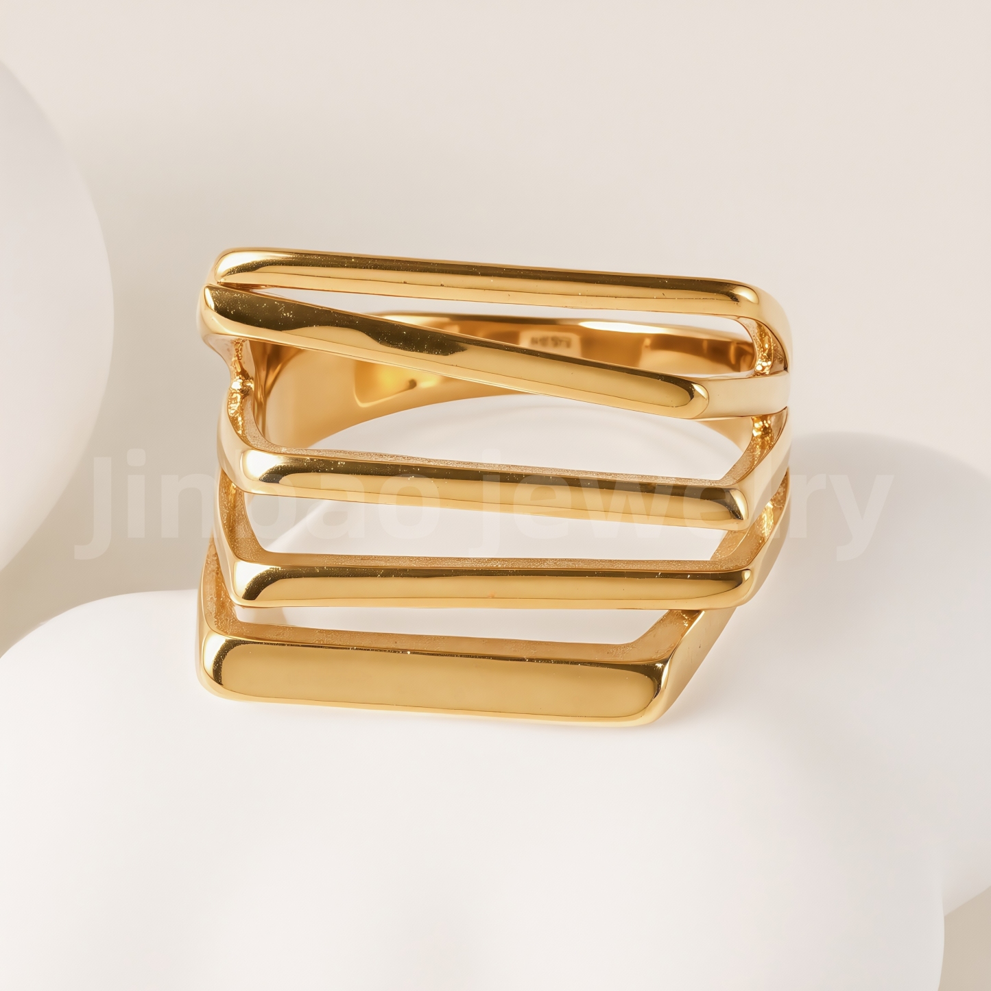 24K Gold-Plating Stainless Steel Adjustable Open Fashion Retro Women's Waterproof Ring-JinBaoJewerly