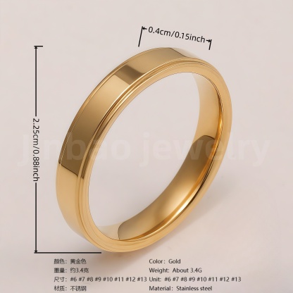 24K Gold-Plating Stainless Steel Personalized Various Crafts Men's Waterproof Ring  4MM-JinBaoJewerly