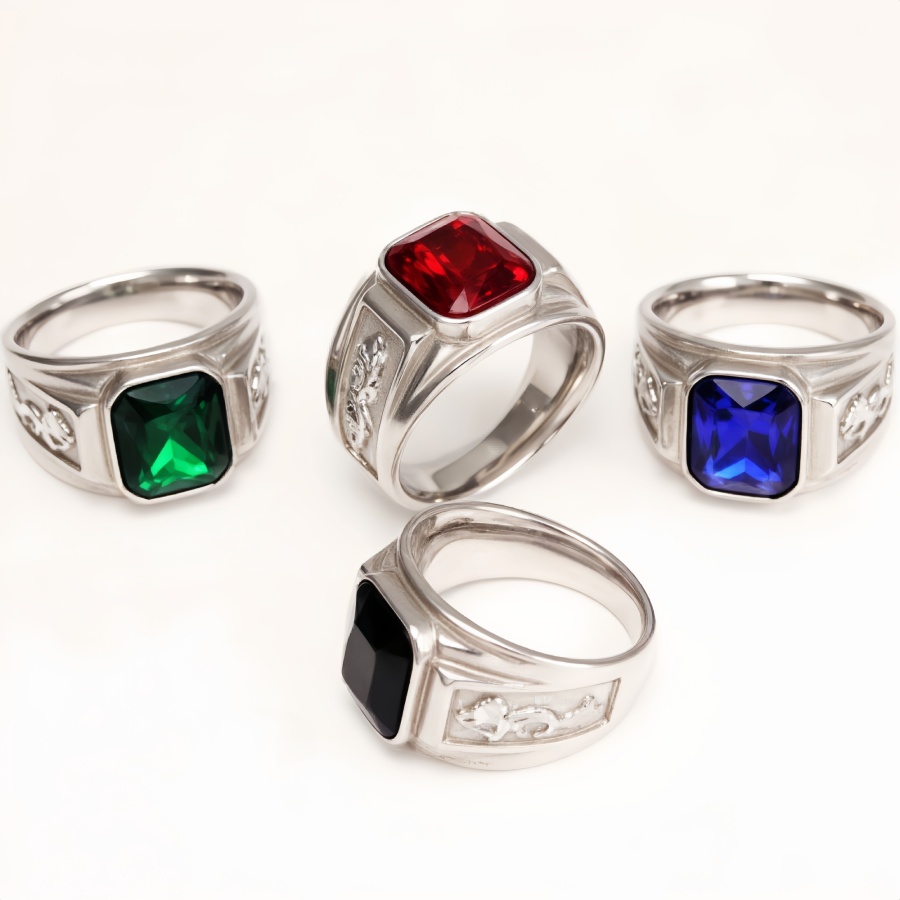 Silver - Carved Square Color - Gem Ring - Retro and Trendy Jewelry | BL135GH