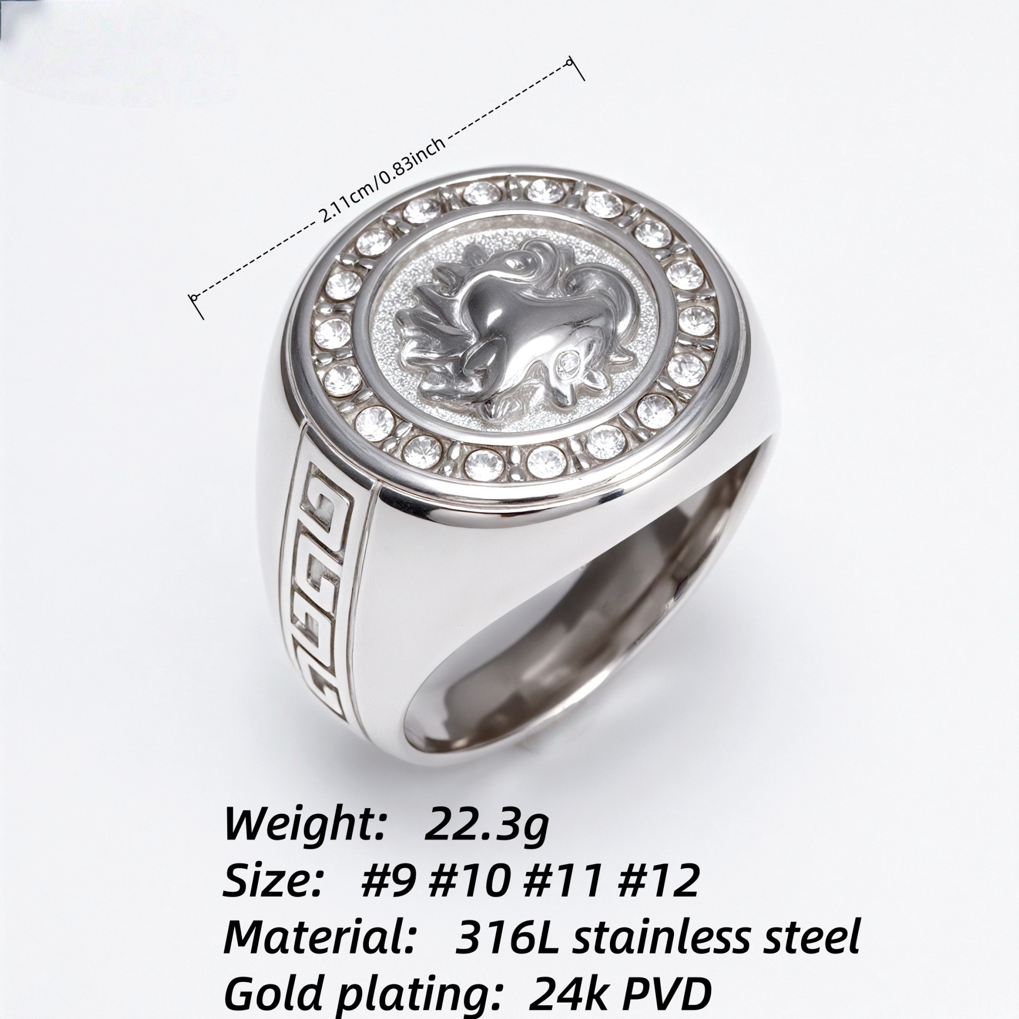 Metal Carved Diamond Inlaid Men's Stainless Steel Ring | DZ1021-JinBaoJewerly