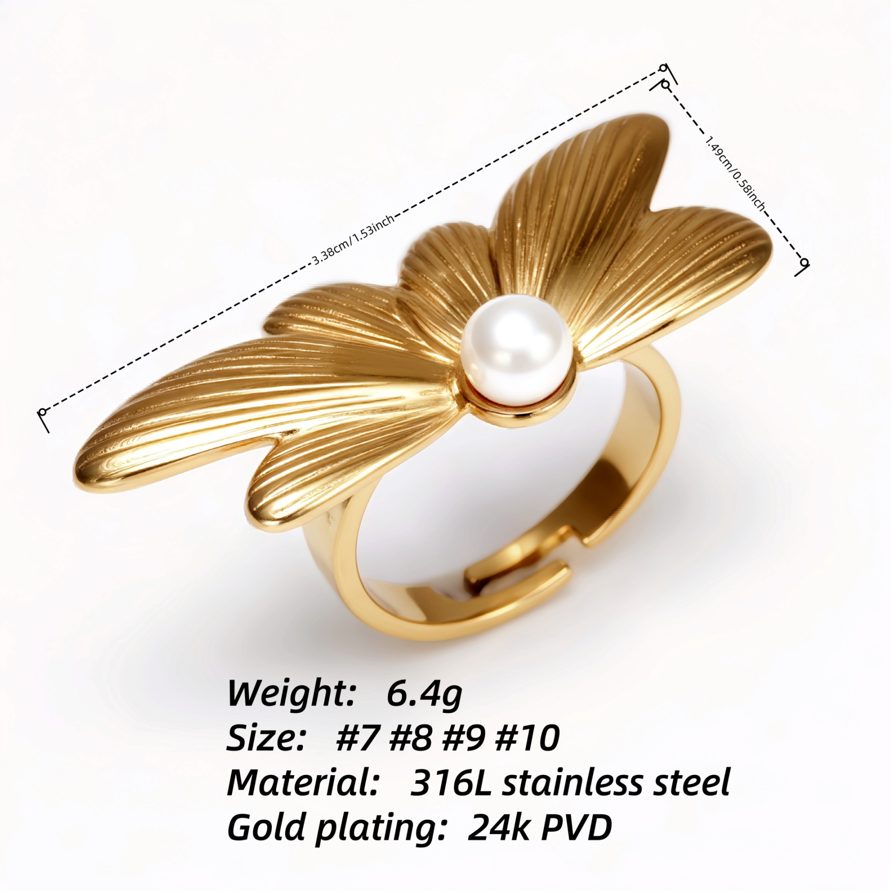 Gold Butterfly Pearl Ring - Romantic and Elegant Jewelry | G005118J-JinBaoJewerly