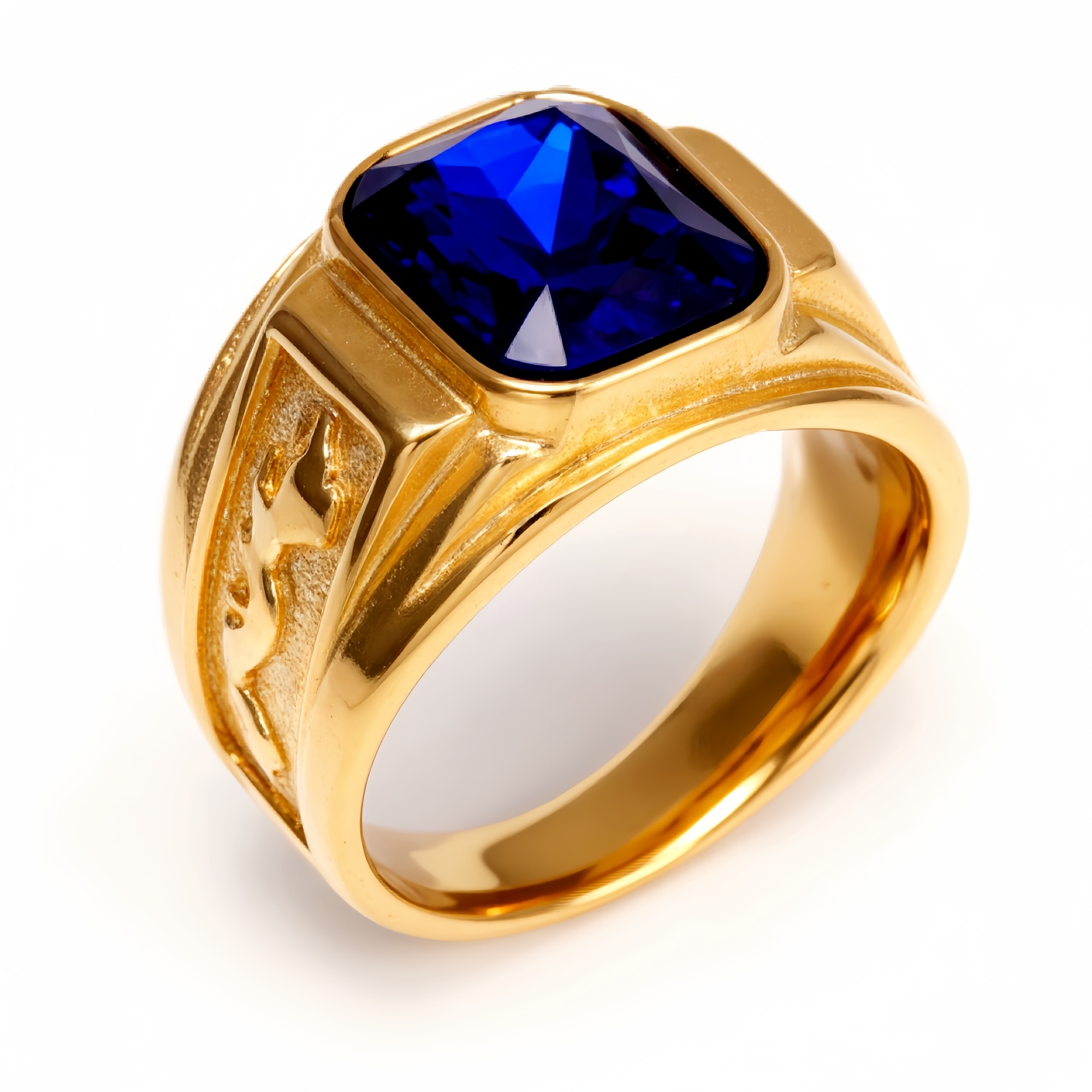 Gold - Carved Square Color - Gem Ring - Retro and Trendy Jewelry | BL135JHB--JinBaoJewerly