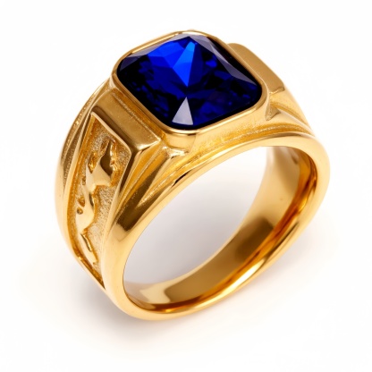 Gold - Carved Square Color - Gem Ring - Retro and Trendy Jewelry | BL135JHB--JinBaoJewerly