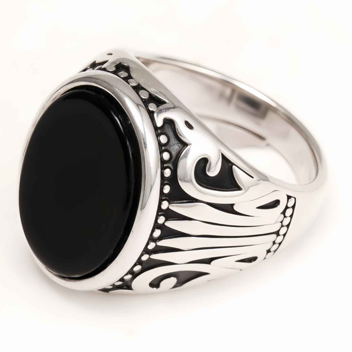 Silver - Inlaid Gemstone Carved Ring - Retro and Trendy Jewelry | K00680GH-JinBaoJewerly