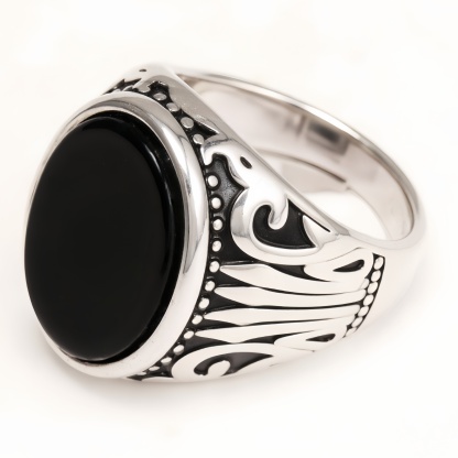 Silver - Inlaid Gemstone Carved Ring - Retro and Trendy Jewelry | K00680GH-JinBaoJewerly