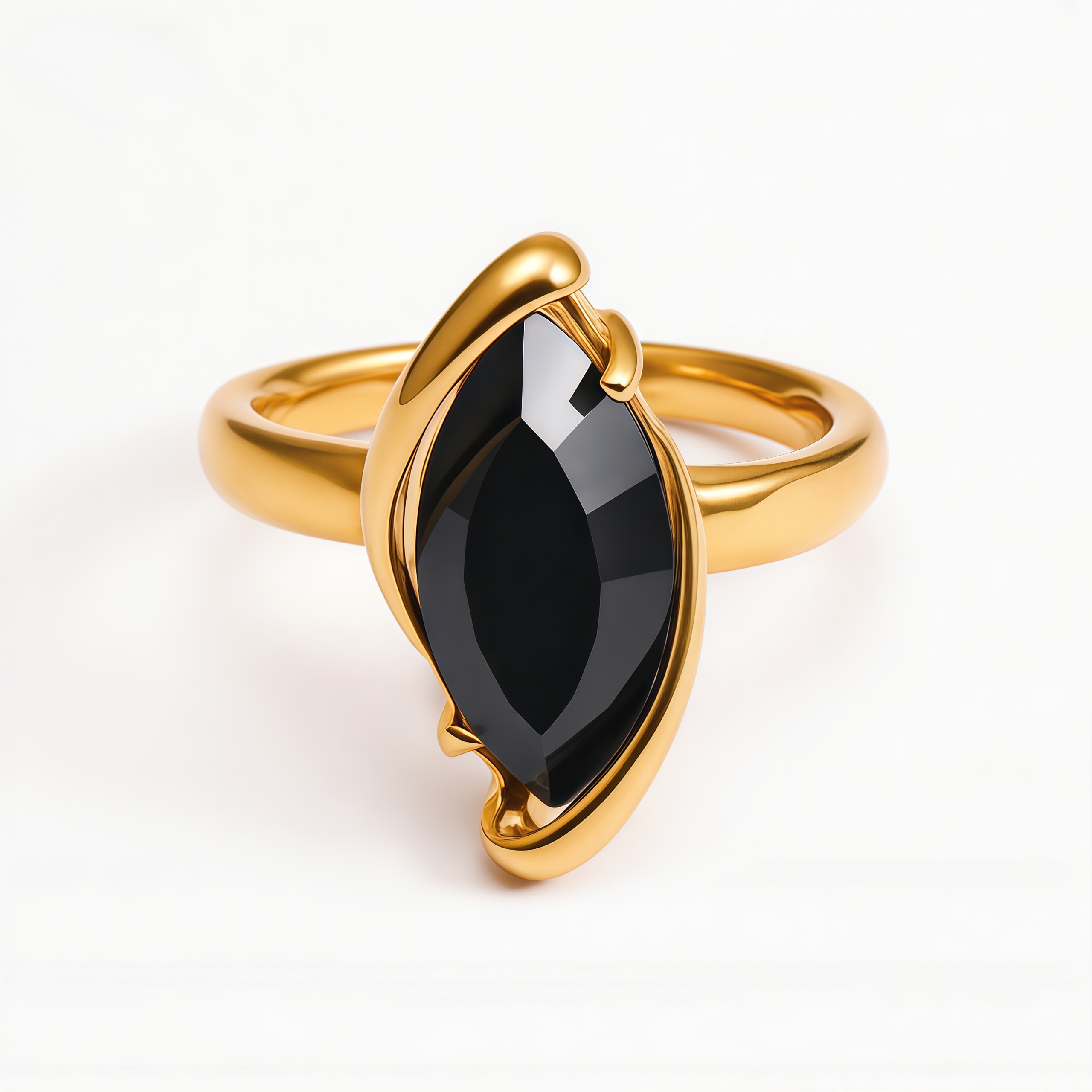 Stainless Steel Gold-Plated Fashion Ring Set for Women - Red & Black Marquise Cut Stones