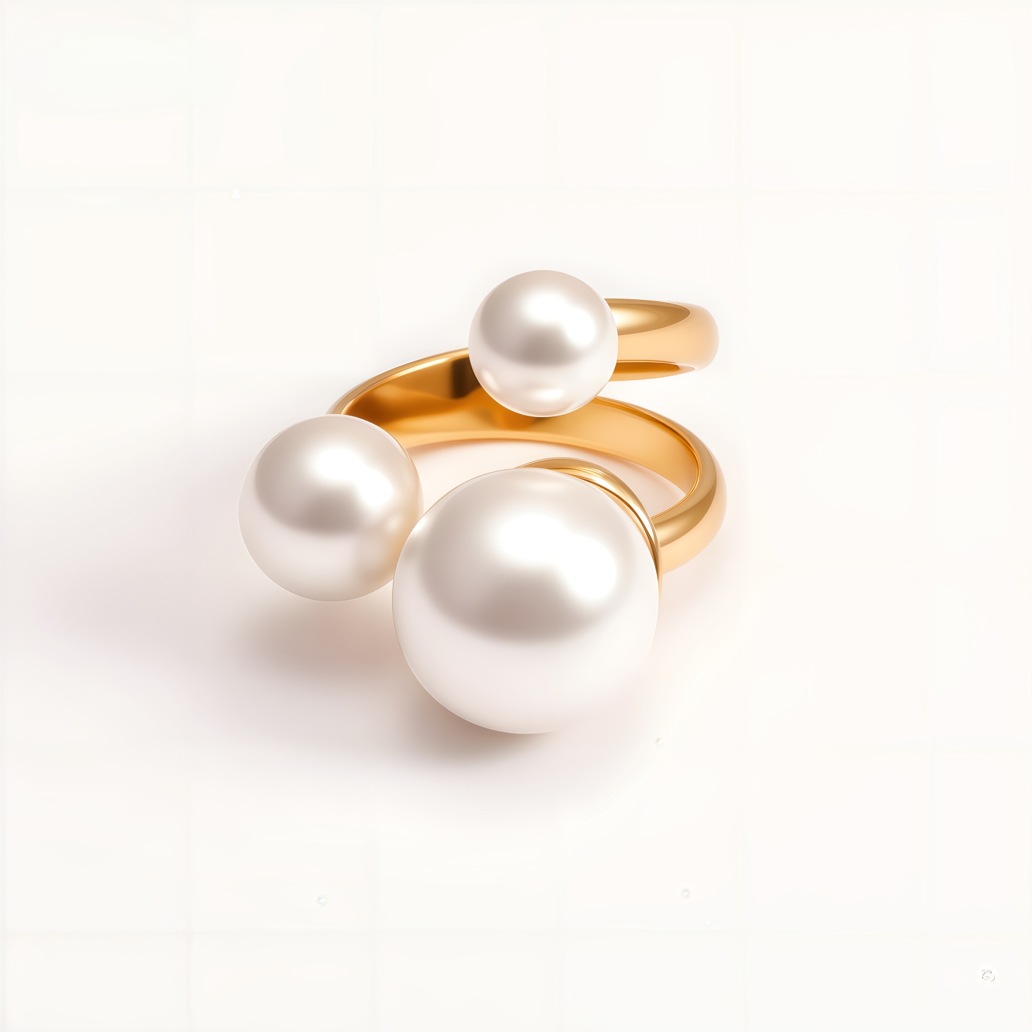 Gold Stainless Steel Multi - Pearl - Elegant Adjustable Open Ring for Fashion Women