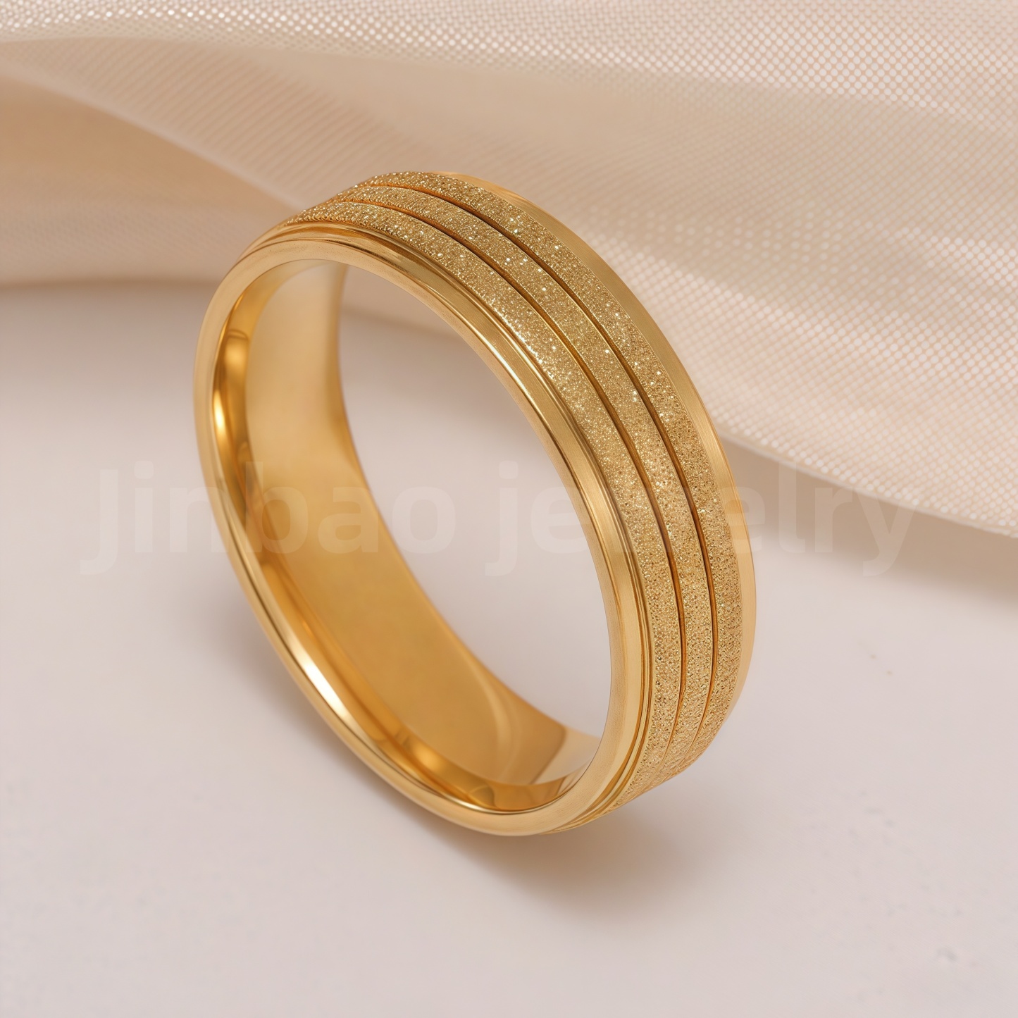 24K Gold-Plating Stainless Steel Minimalist Textured Trendy Men's Waterproof Ring  6MM-JinBaoJewerly