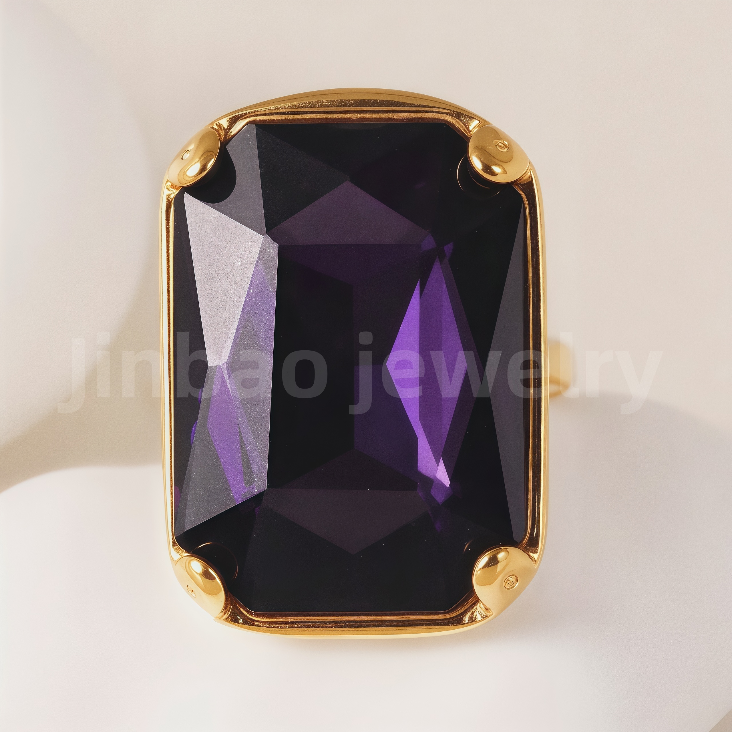 24-K Gold-Plated Stainless Steel Women's Waterproof Ring Set With Square Gems丨K002810-JinBaoJewerly