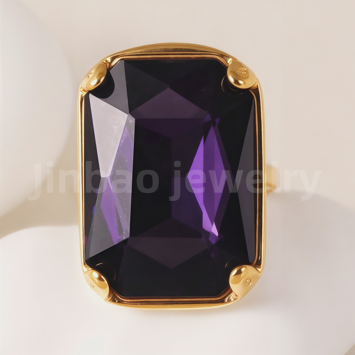 24-K Gold-Plated Stainless Steel Women's Waterproof Ring Set With Square Gems丨K002810-JinBaoJewerly