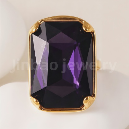 24-K Gold-Plated Stainless Steel Women's Waterproof Ring Set With Square Gems丨K002810-JinBaoJewerly