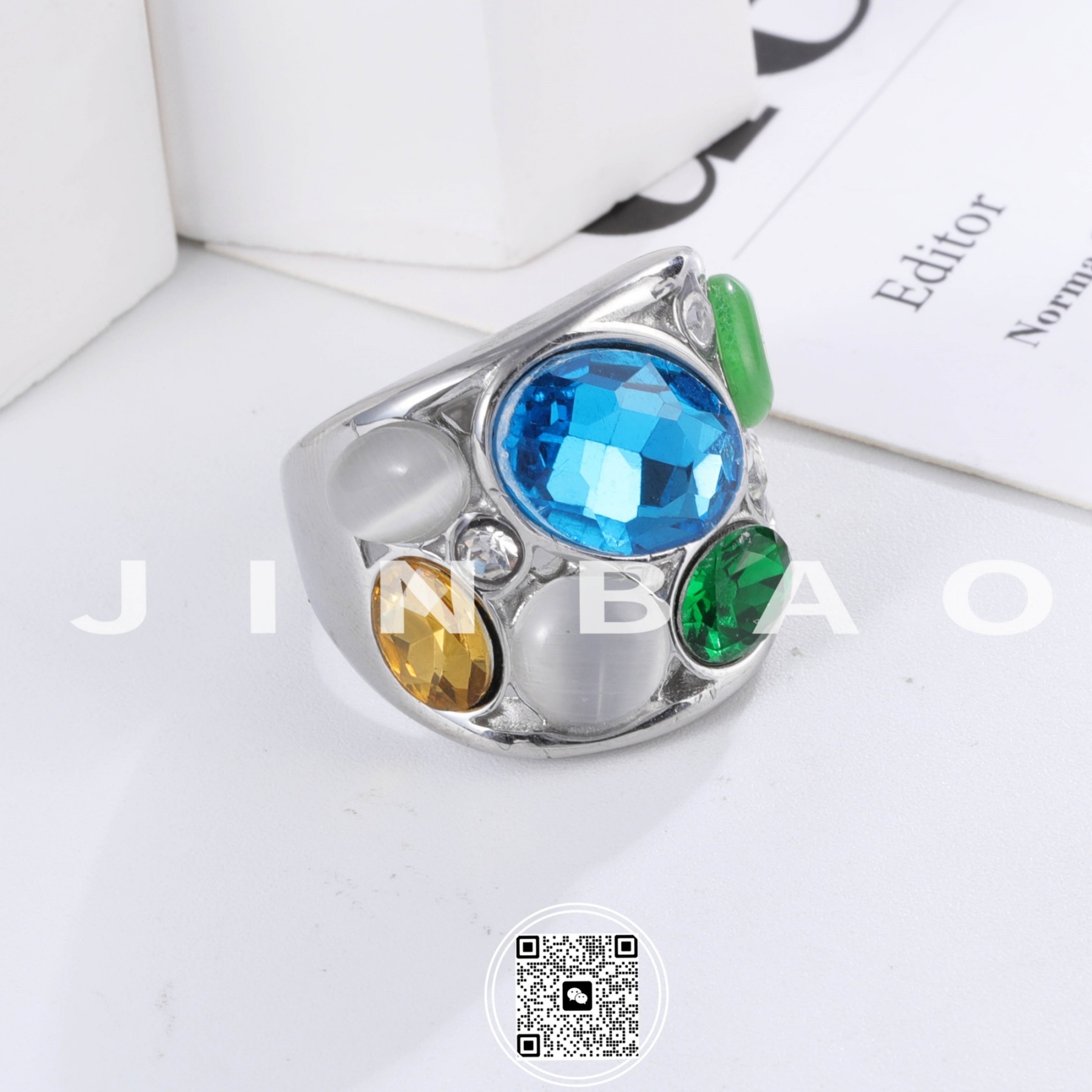 Colorful Stainless Steel Gemstone Ring Classic Fashion Women Ring | G004645-JinBaoJewerly