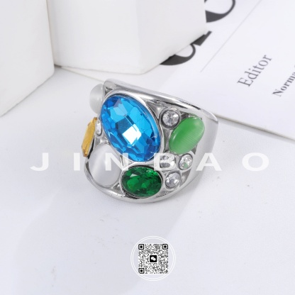 Colorful Stainless Steel Gemstone Ring Classic Fashion Women Ring | G004645-JinBaoJewerly