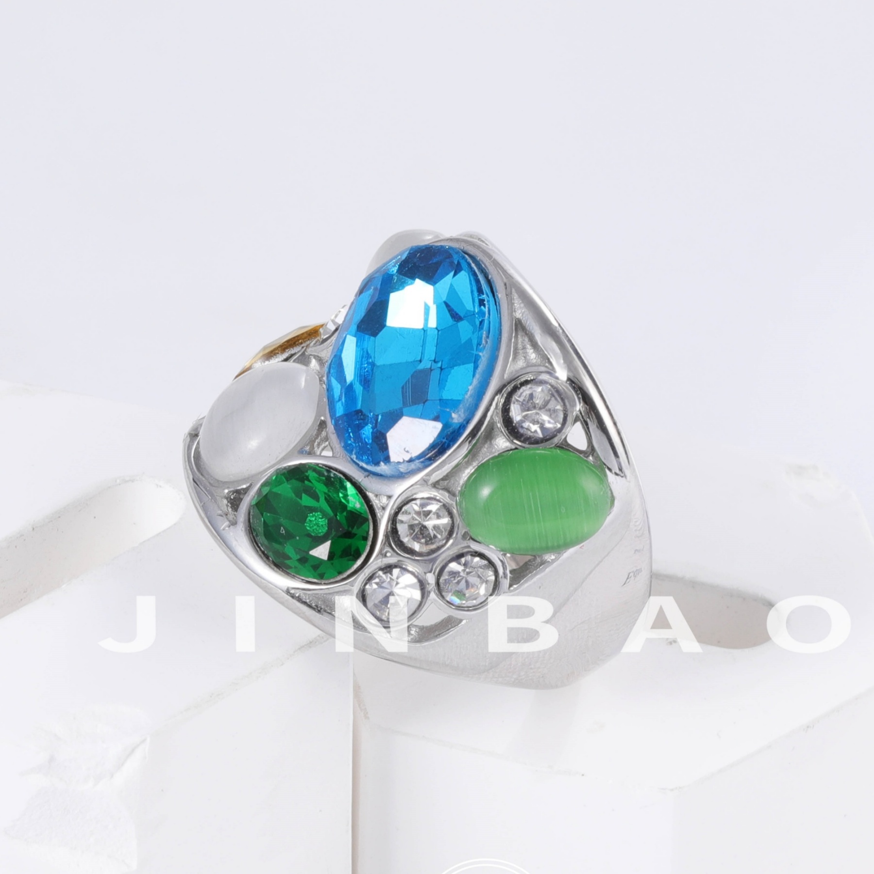 Colorful Stainless Steel Gemstone Ring Classic Fashion Women Ring | G004645-JinBaoJewerly