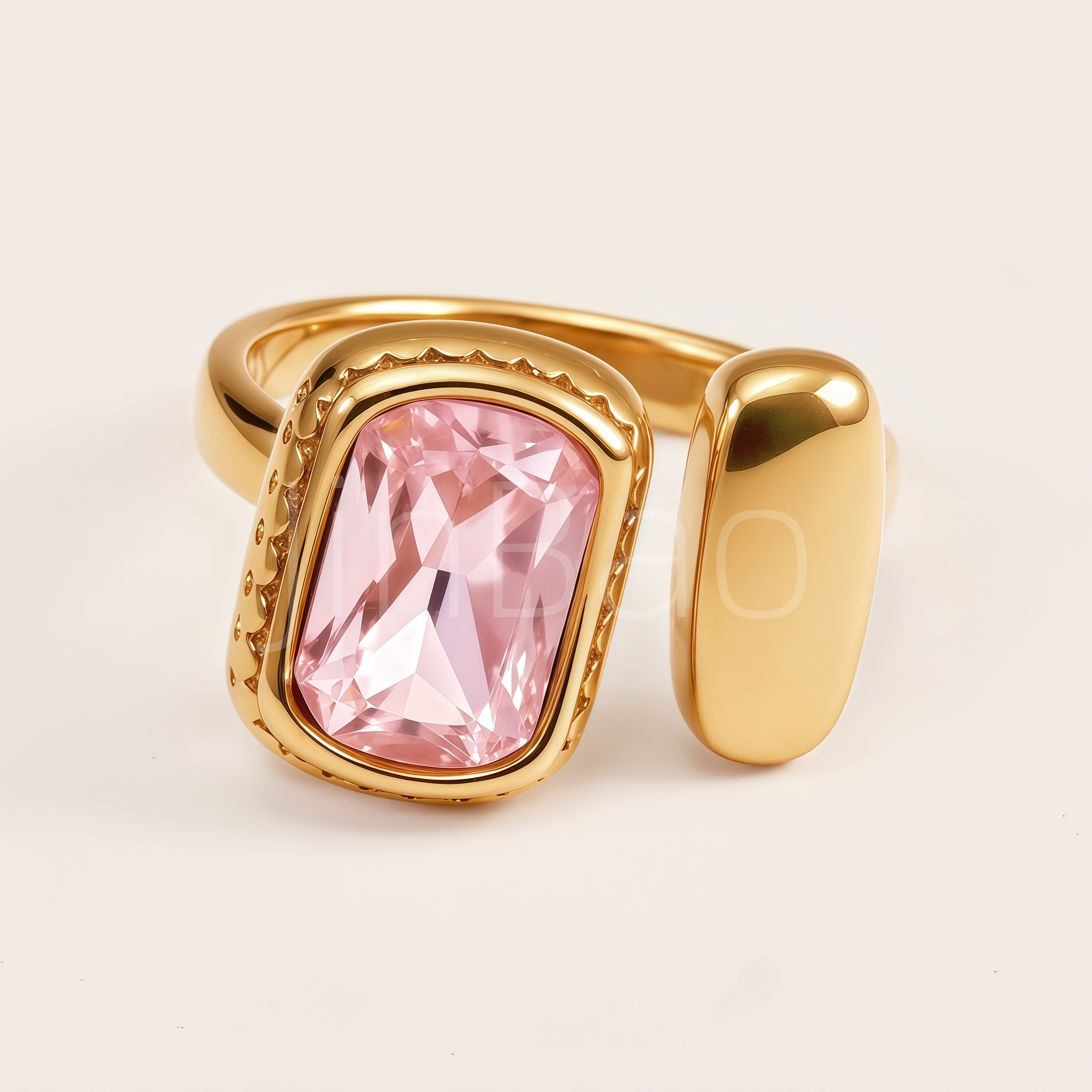 Dual Geometric Pink Crystal Open Adjustable Ring for Women | K003297